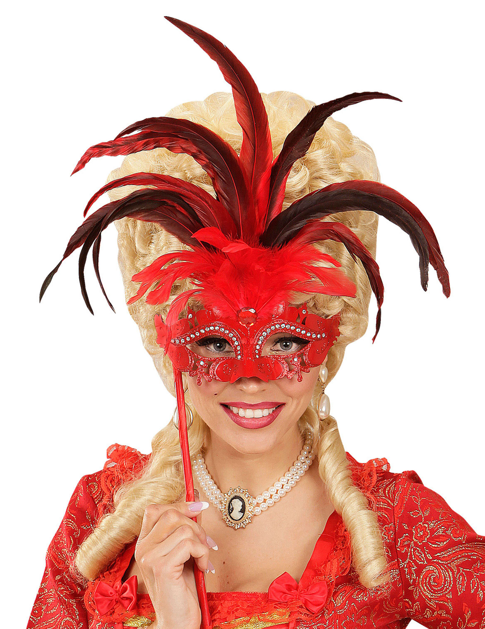 Loup sur tige avec grandes plumes rouges adulte