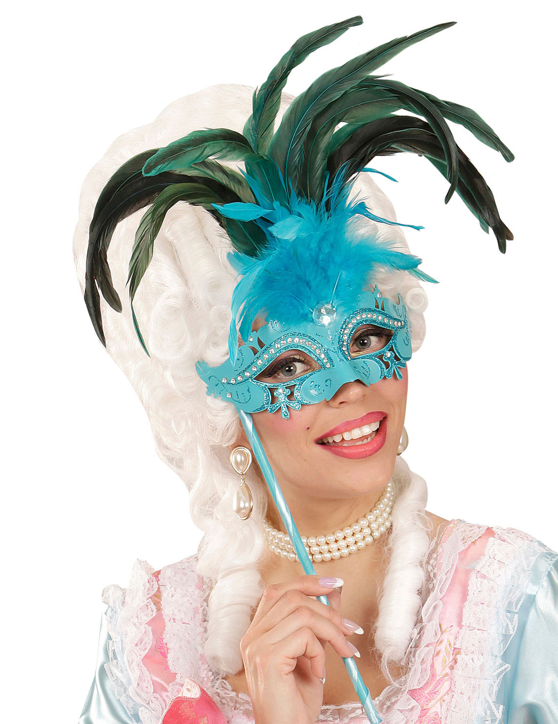 Loup sur tige avec grandes plumes bleues adulte
