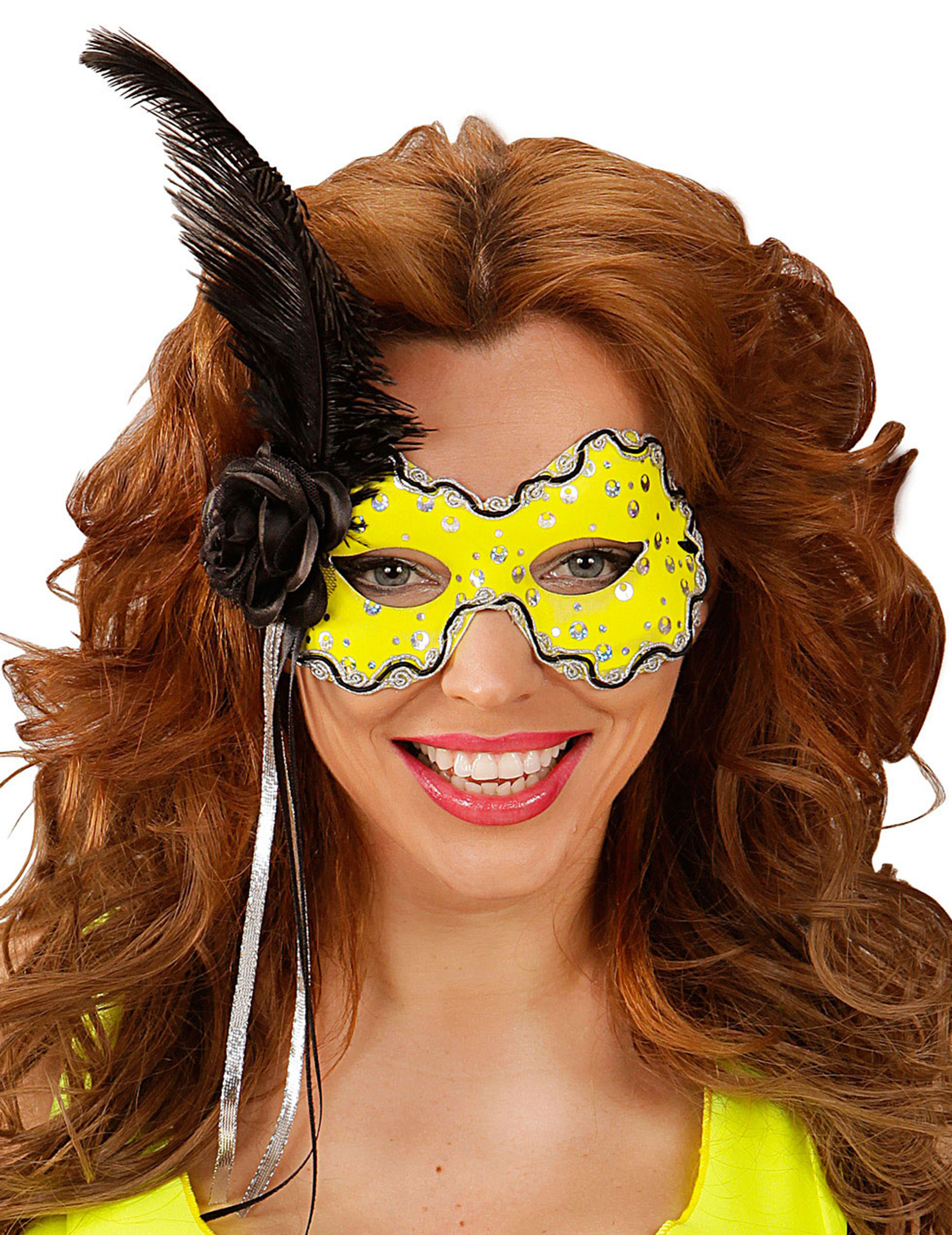 Loup jaune avec plume noire femme