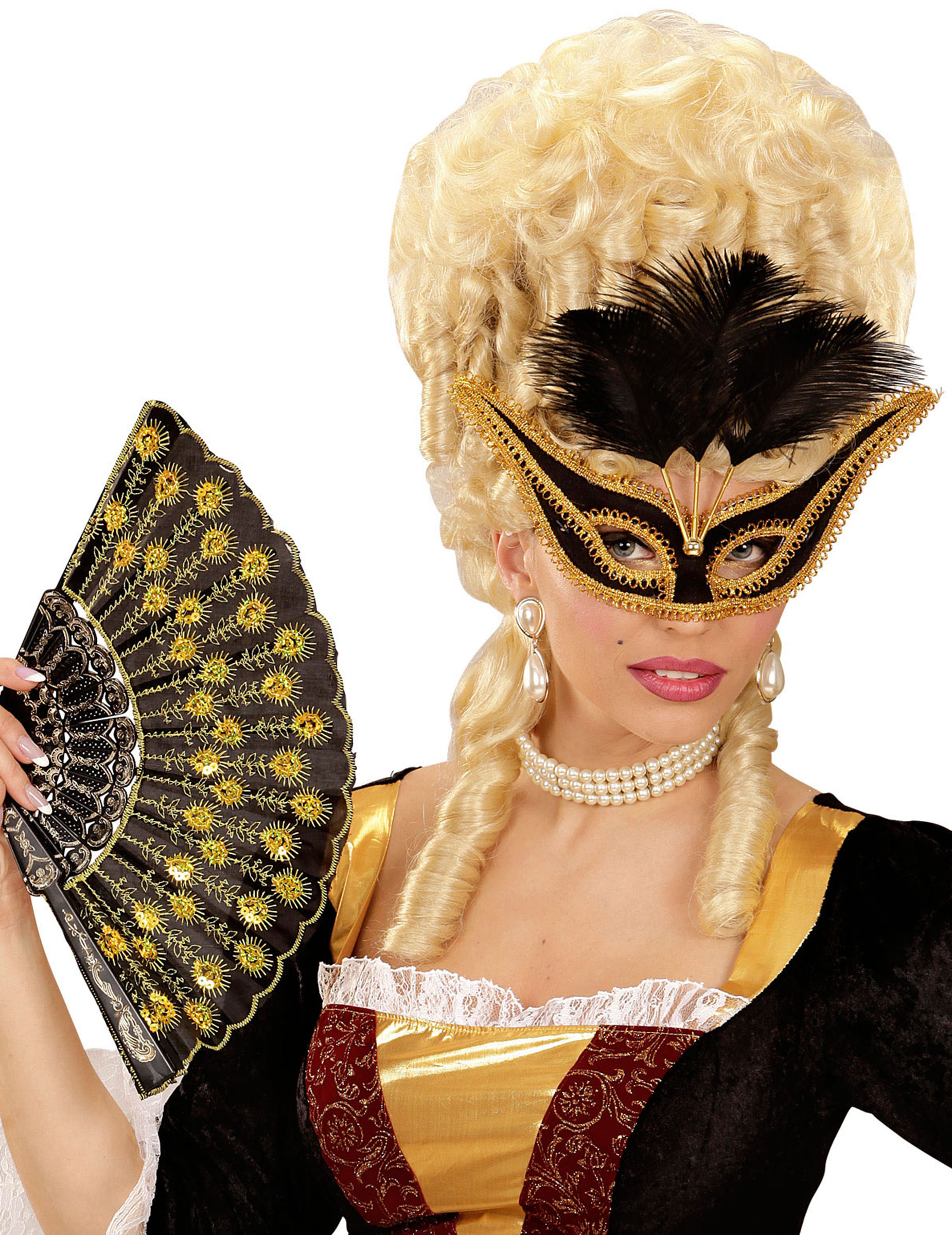 Loup baroque avec plumettes noires femme