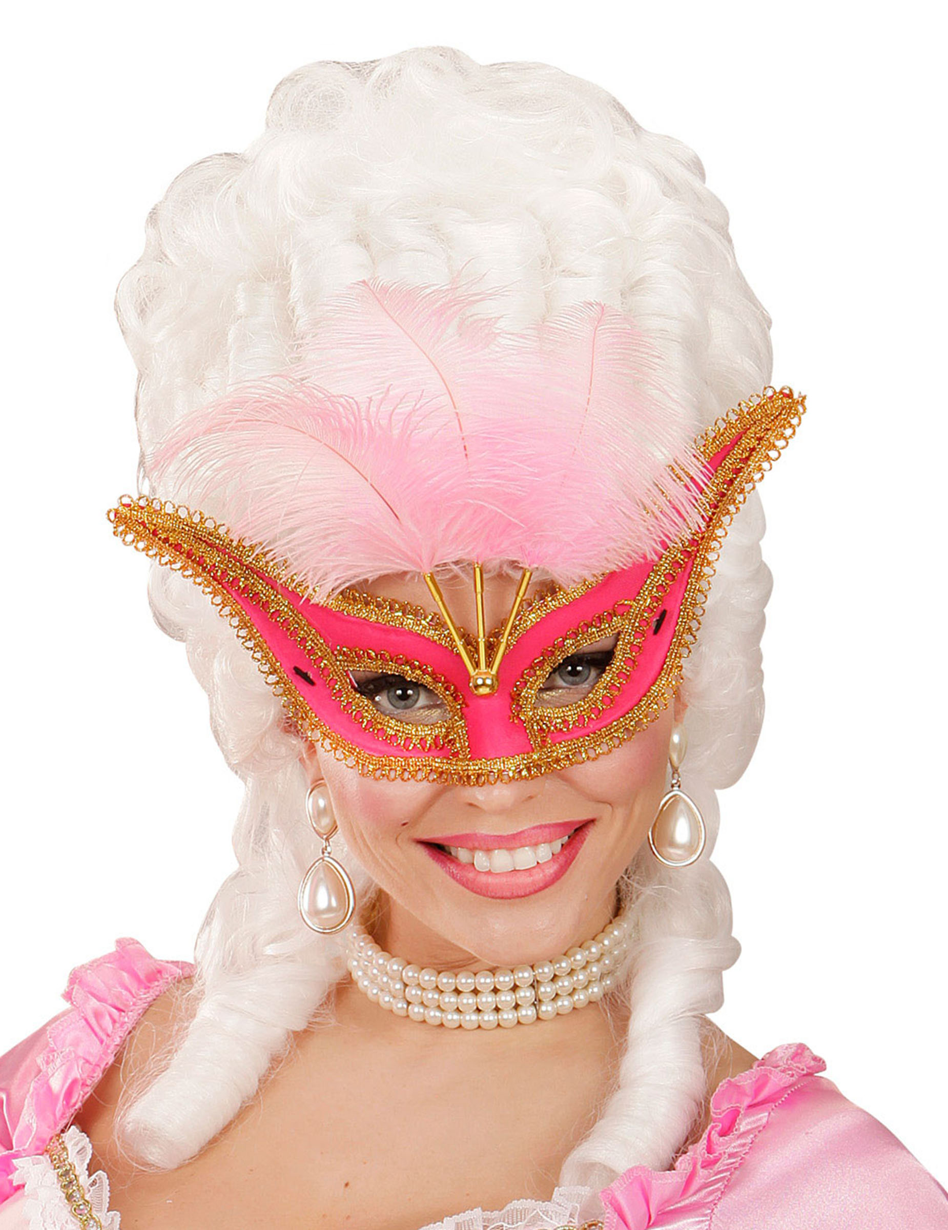 Loup baroque avec plumettes roses femme