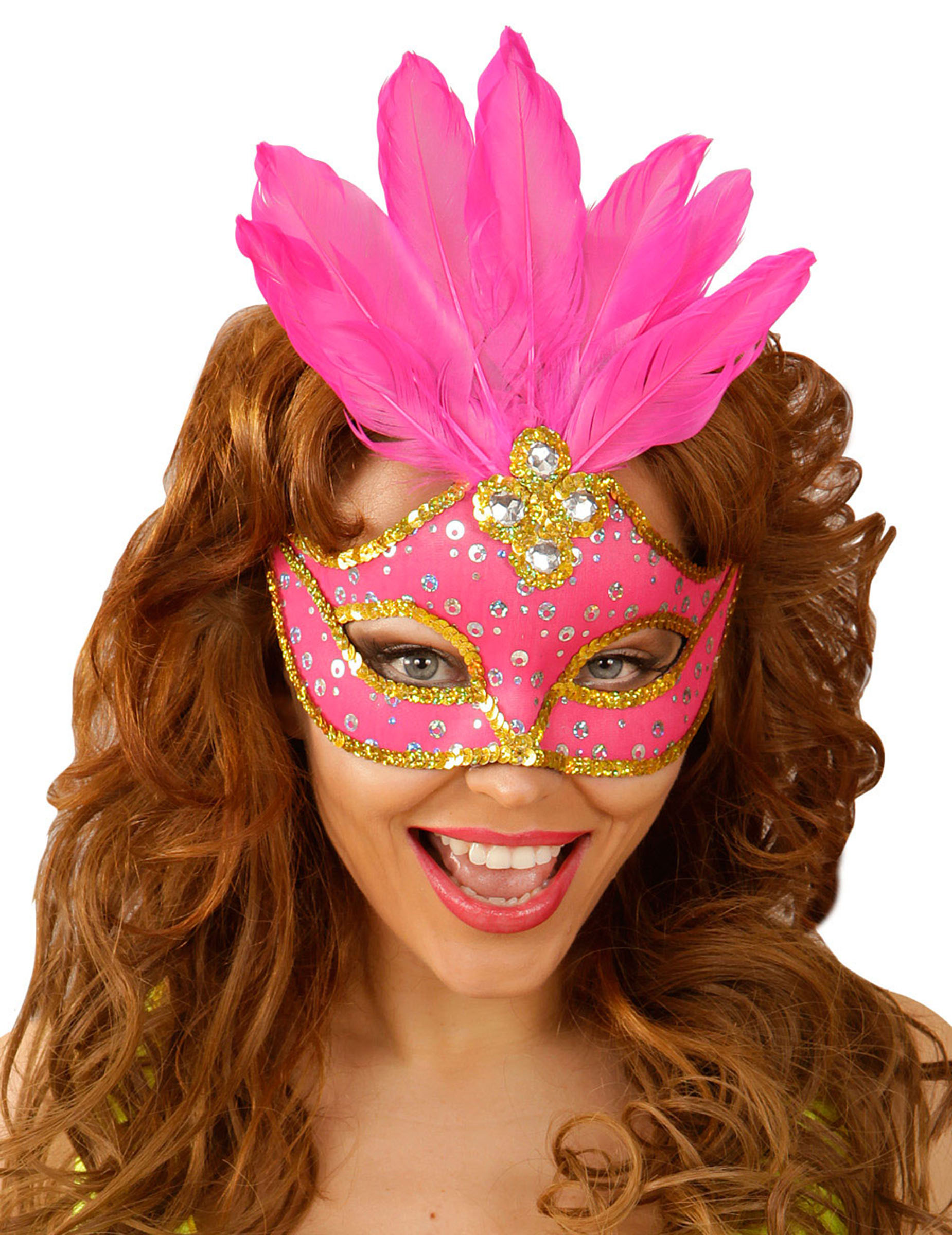 Loup rose avec plumes femme