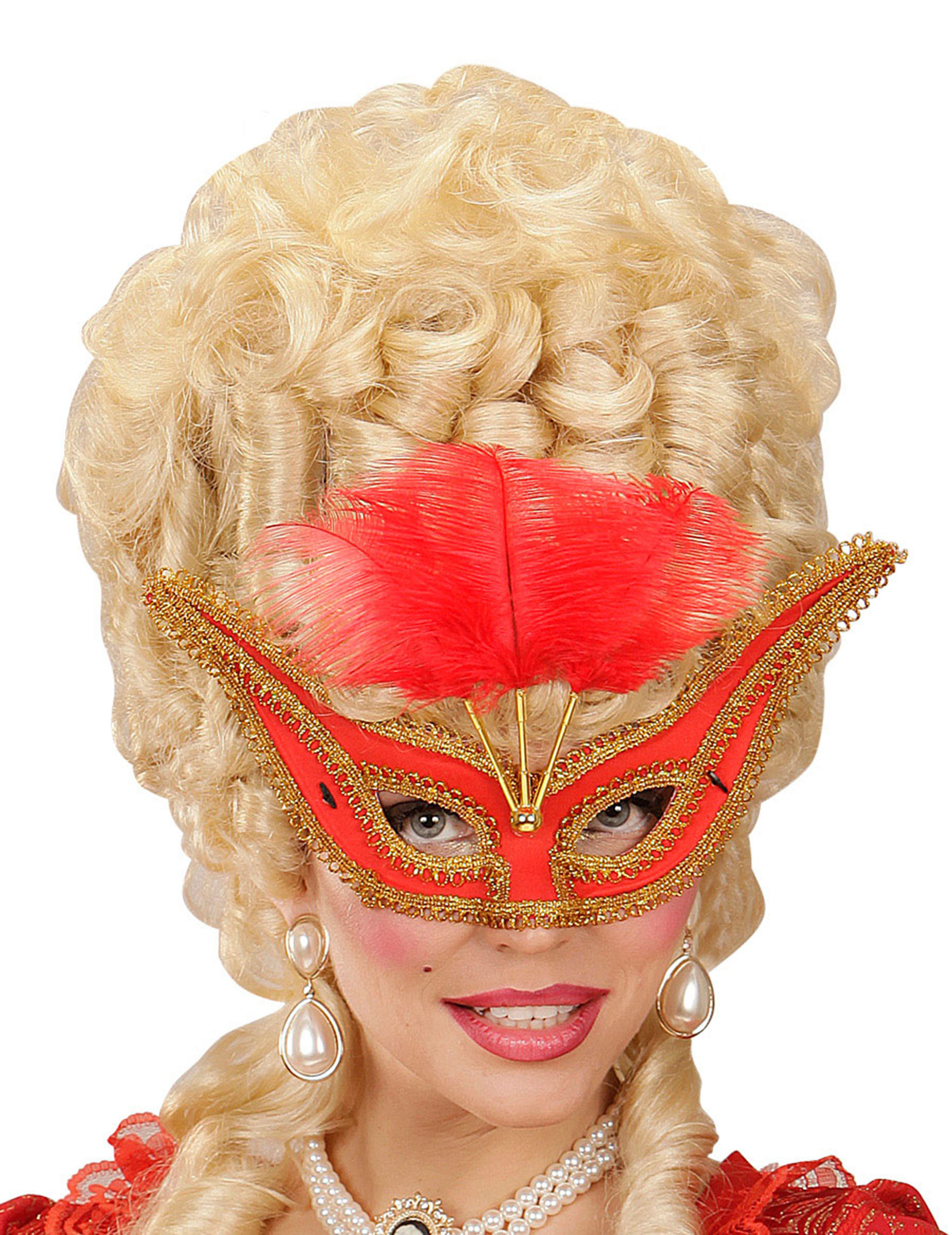 Loup baroque avec plumettes rouges femme