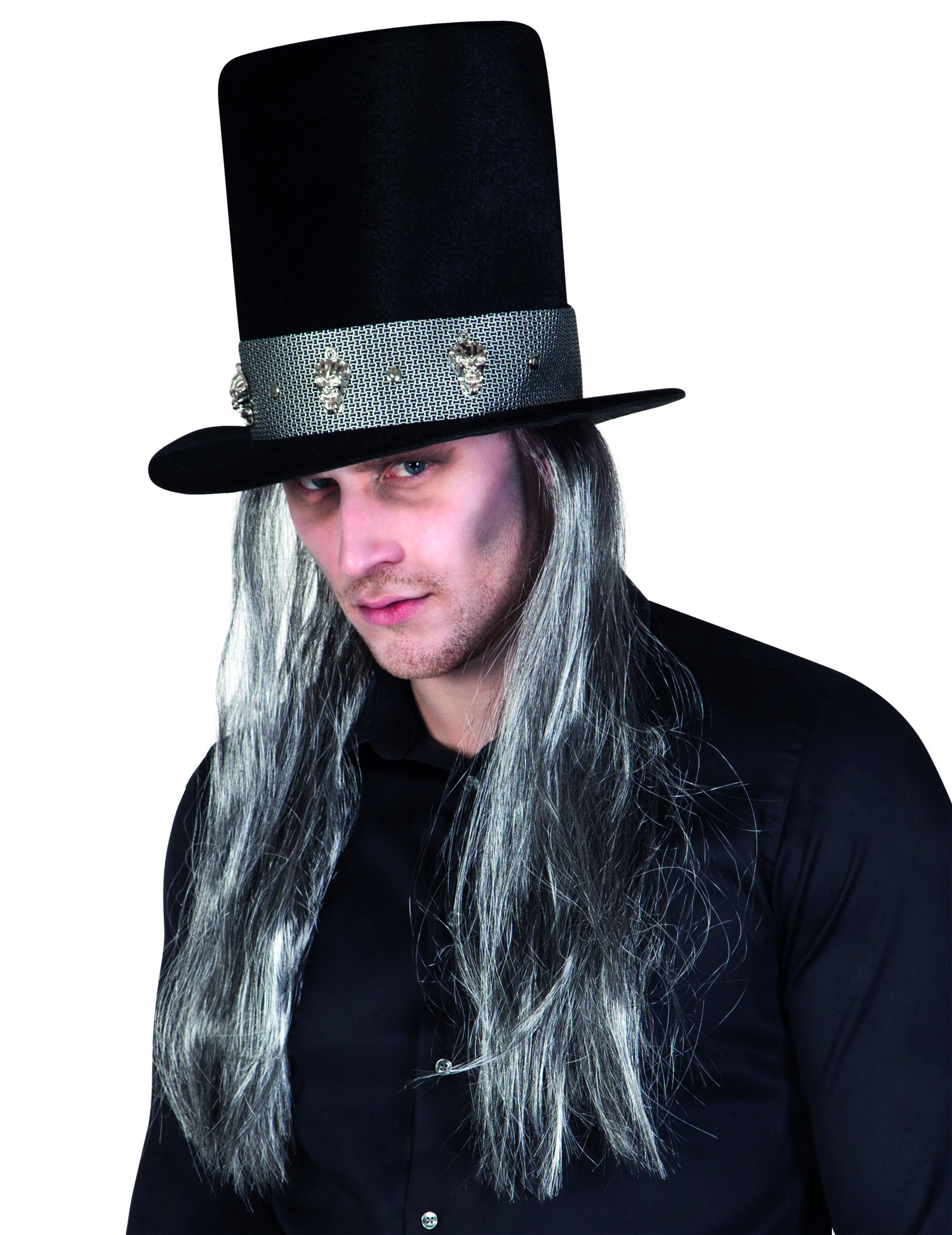 Chapeau haut de forme gothique avec cheveux adulte Halloween