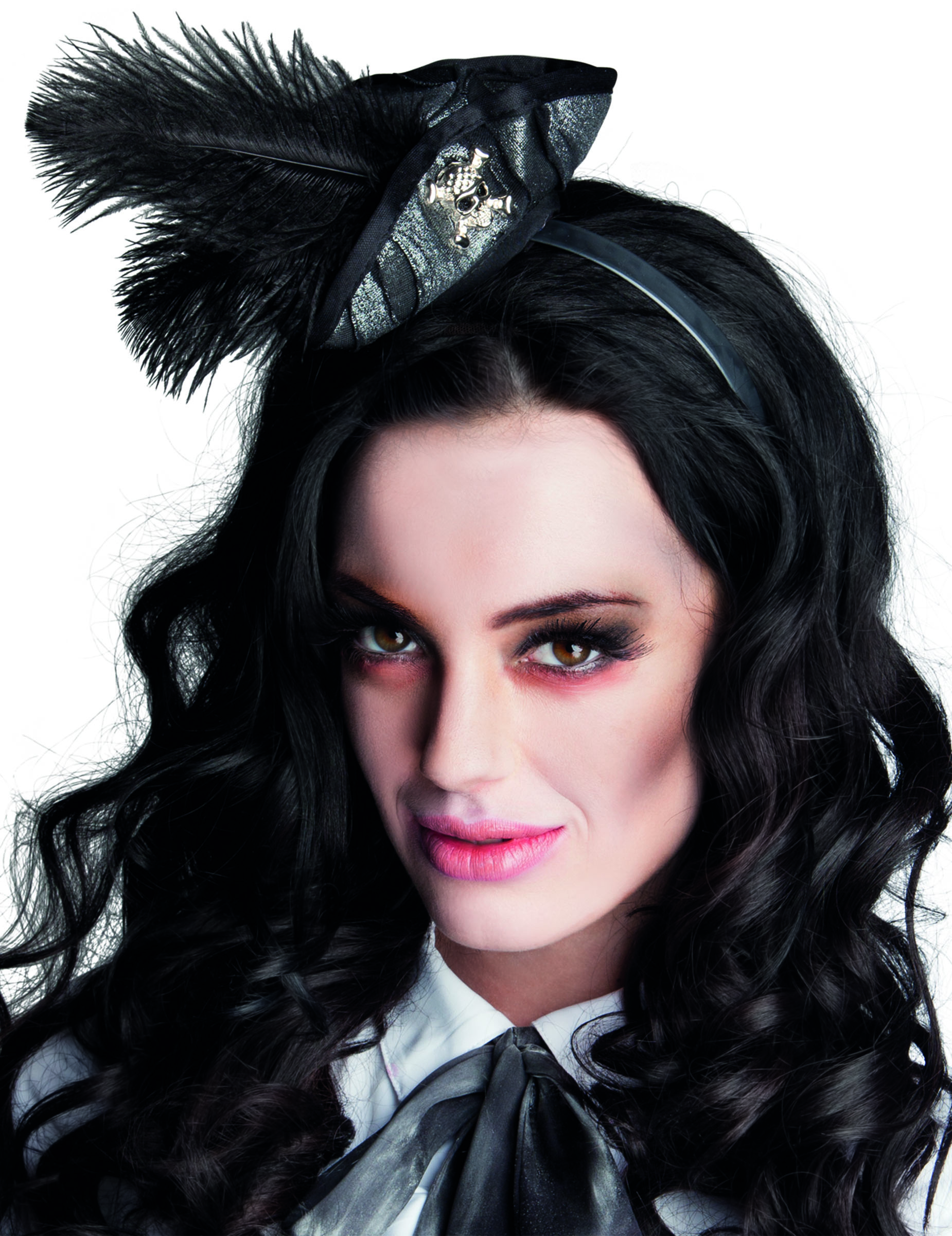 Mini tricorne pirate avec plumes noires femme
