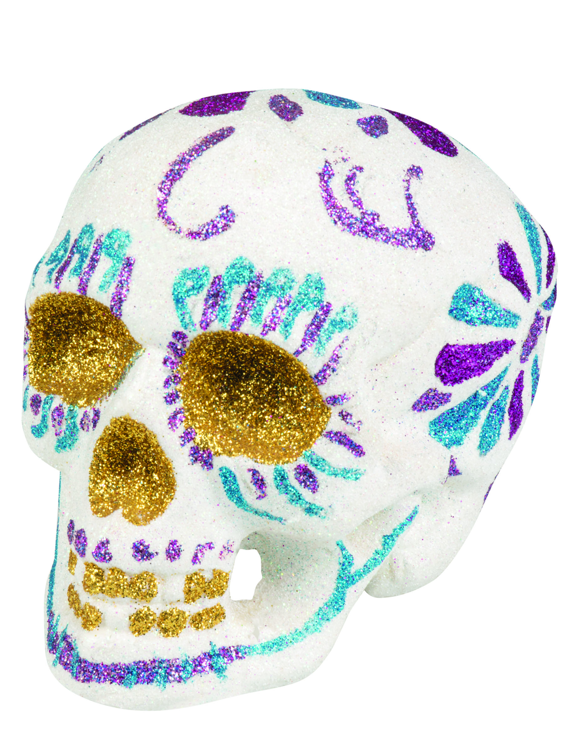 Décoration tête de mort scintillante 16 X 14 cm Dia de los muertos