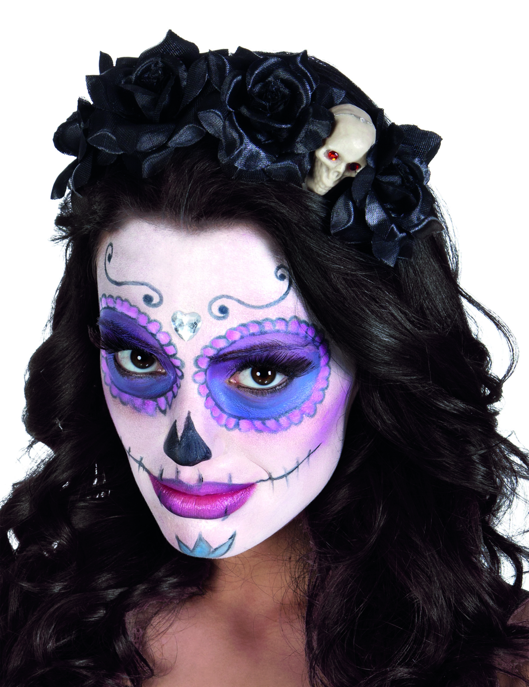 Serre-tête roses noires avec tête de mort femme Dia de los muertos