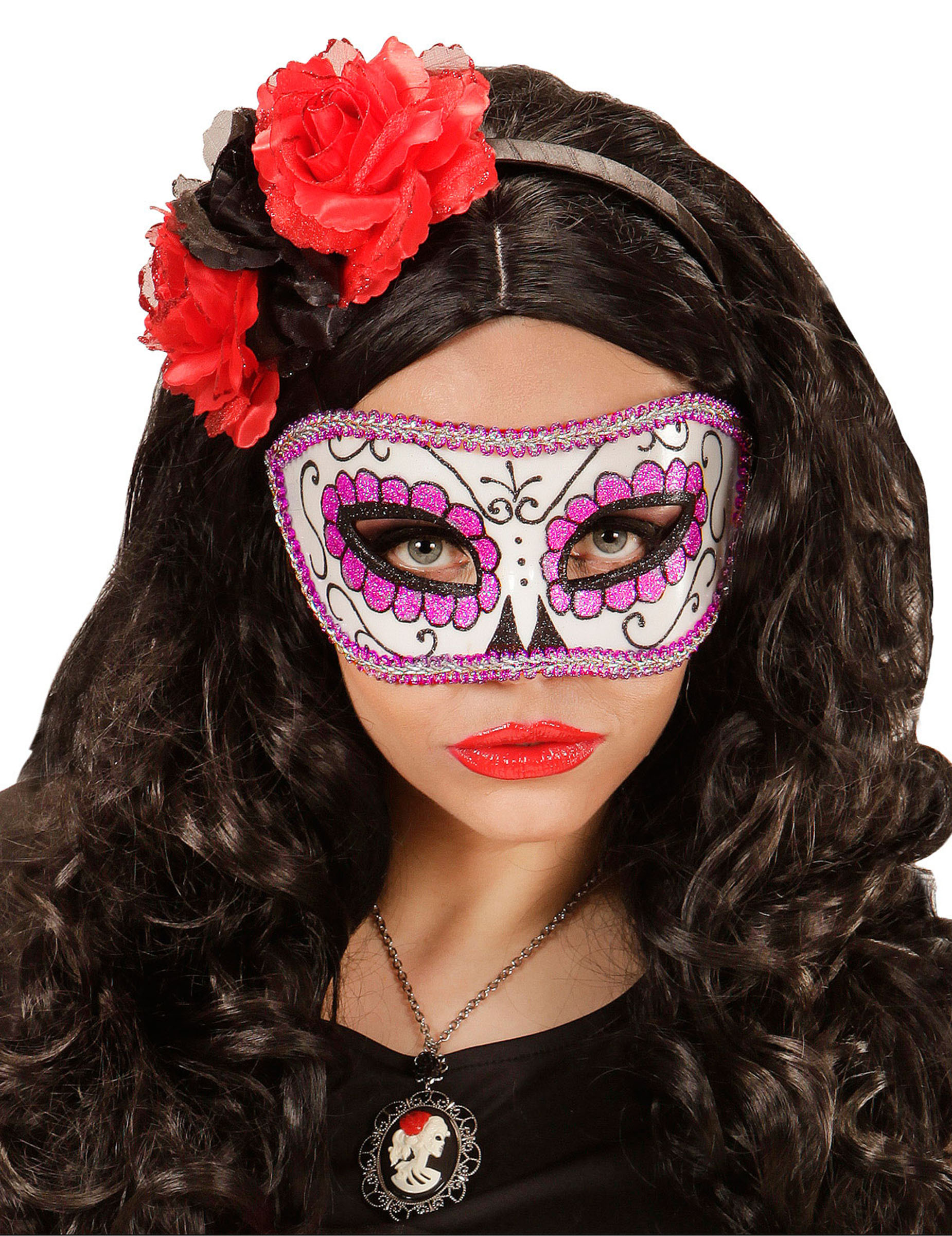 Loup coloré violet pailletté adulte Dia de los muertos