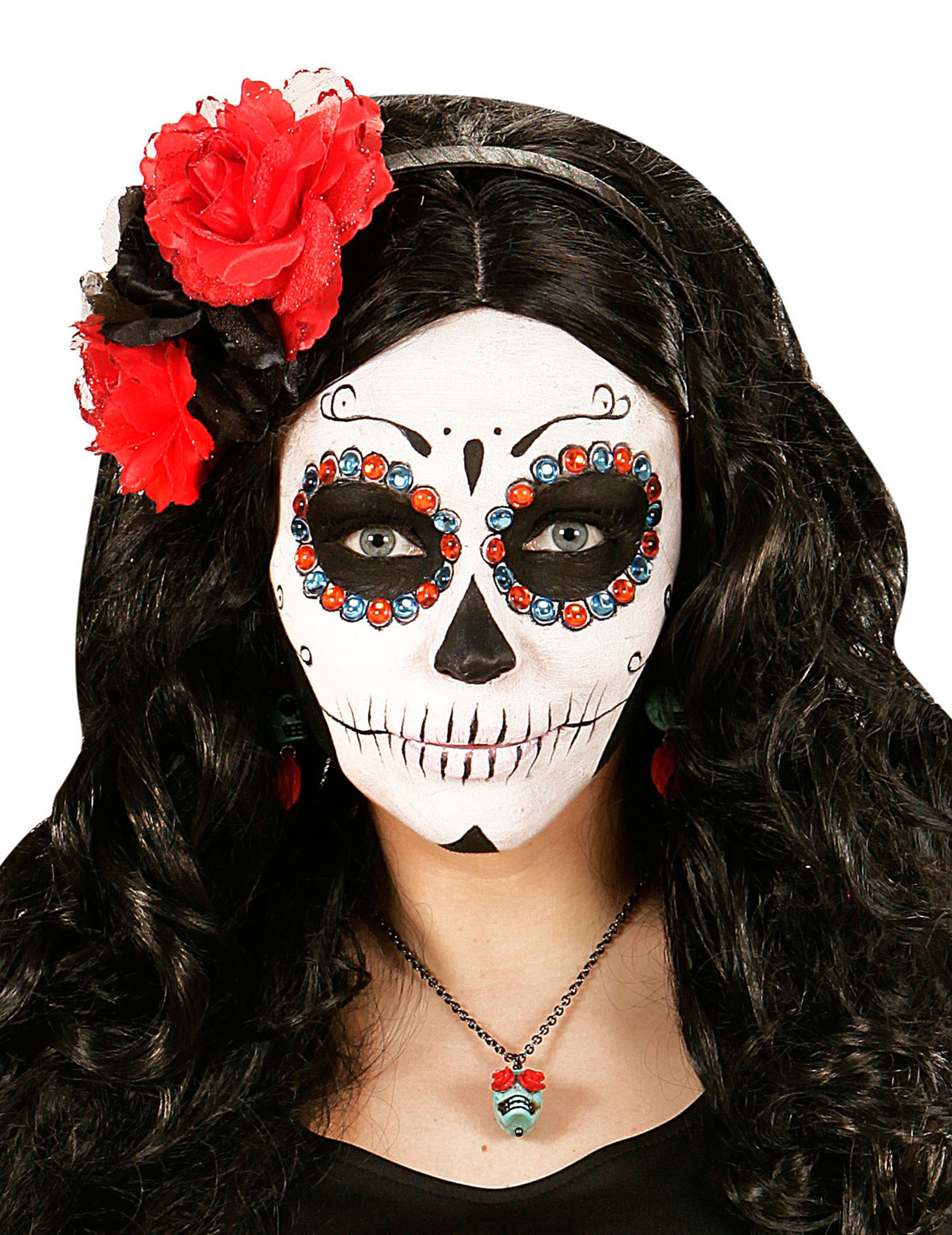 40 Strass bleus et rouges adulte Dia de los muertos