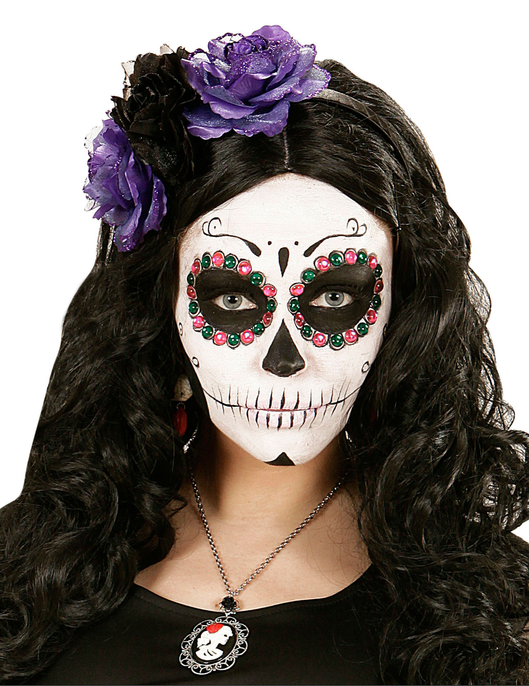 40 Strass roses et verts adulte Dia de los muertos