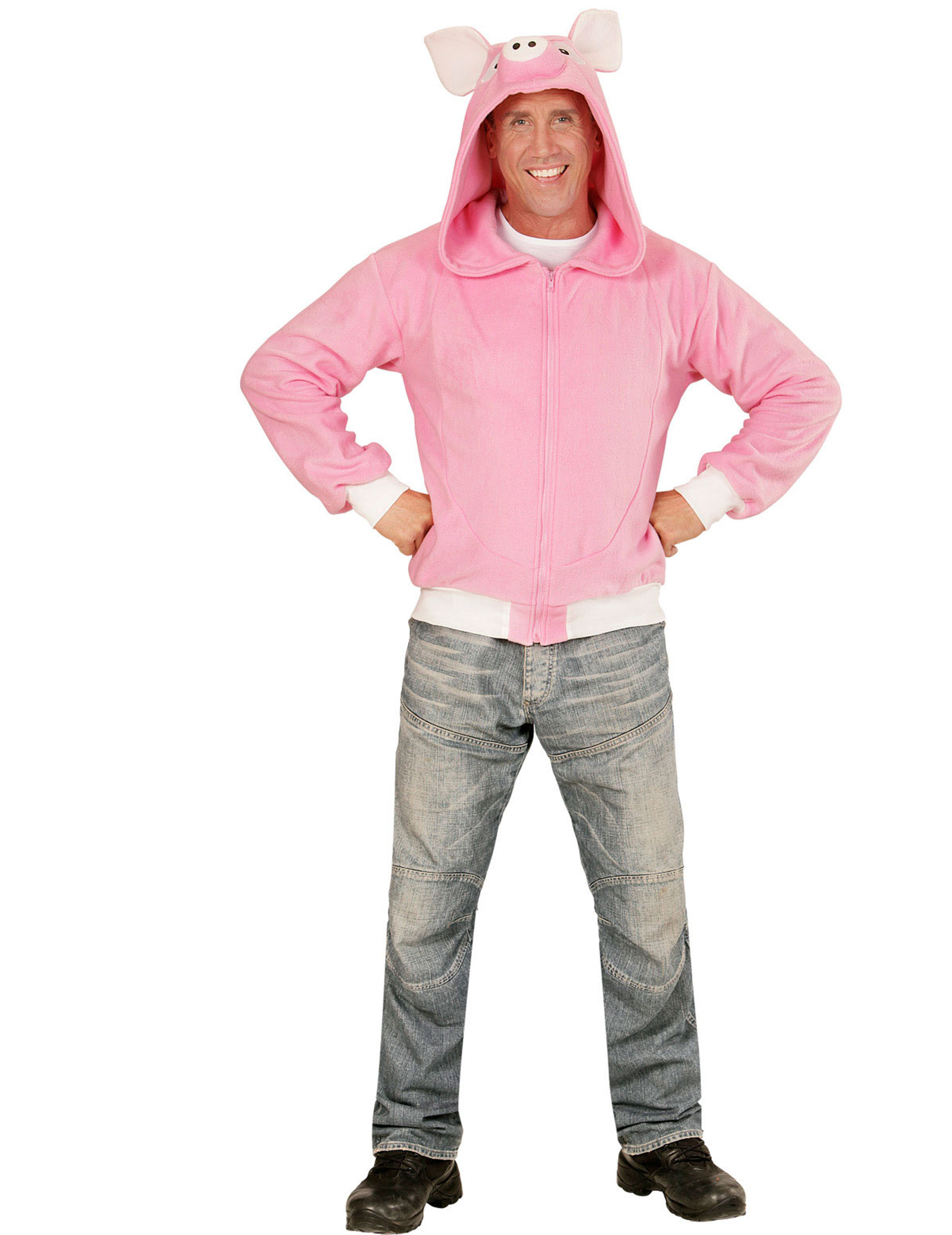 Veste à capuche cochon adulte