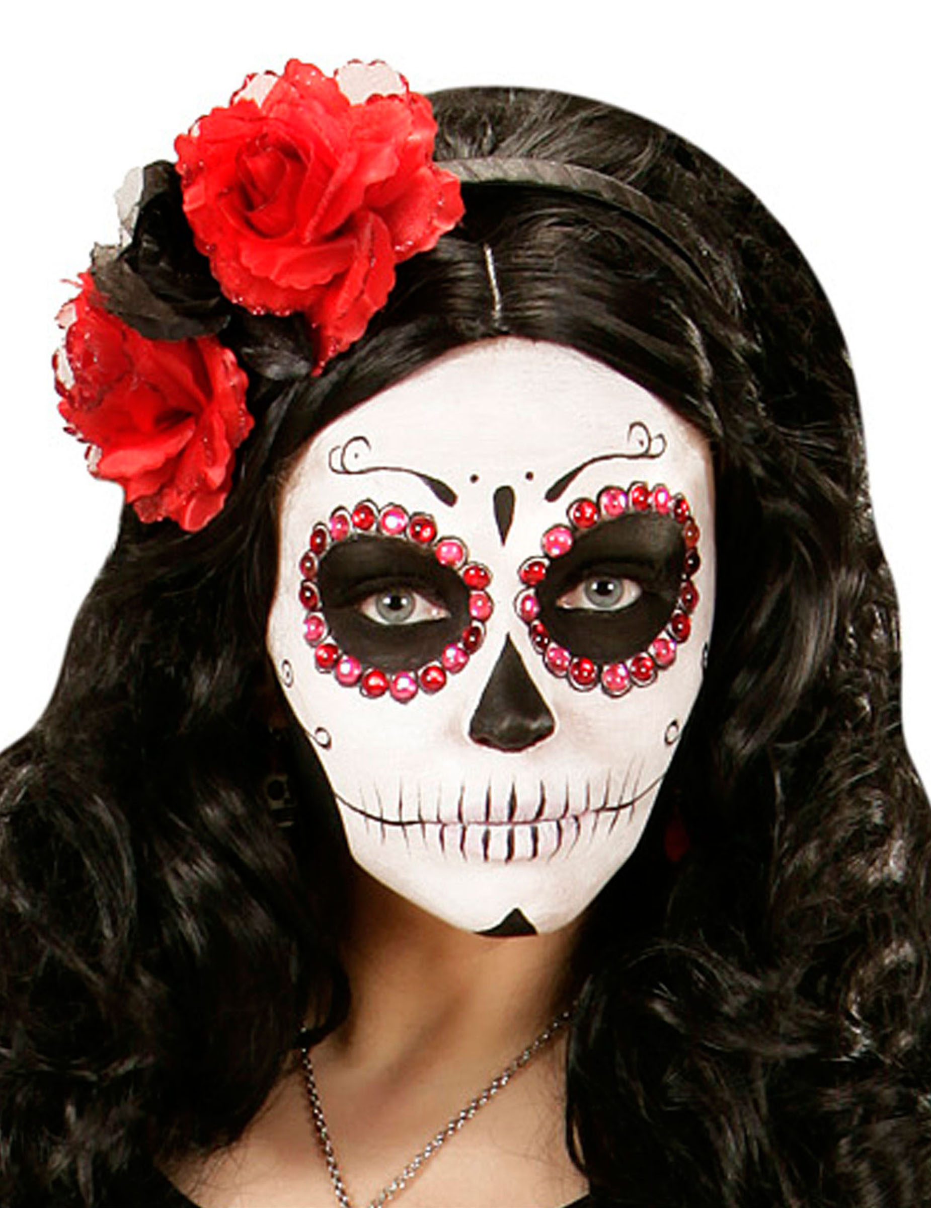 Serre-tête fleurs rouges et noires femme Dia de los muertos