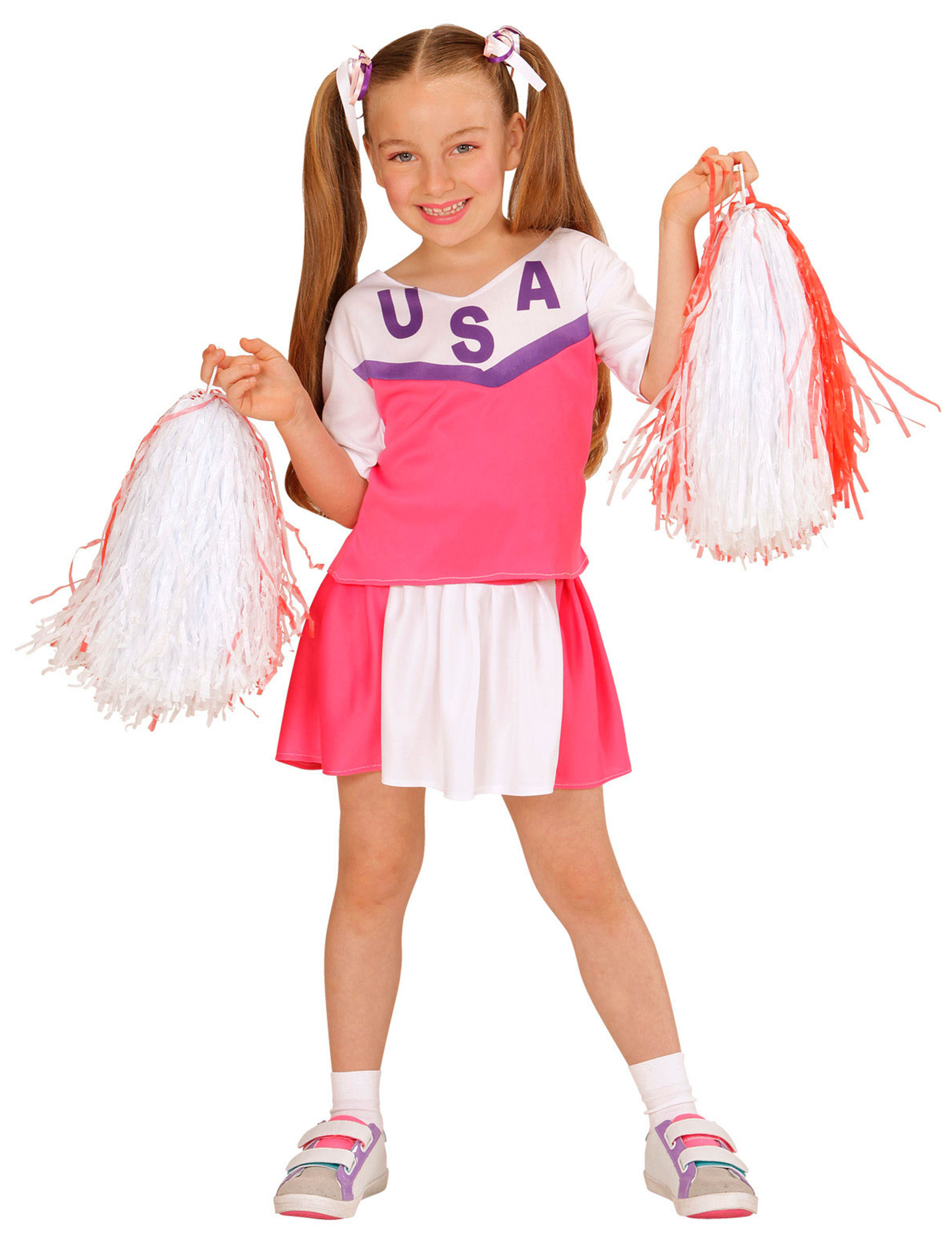 Déguisement pompom girl rose et blanche fille