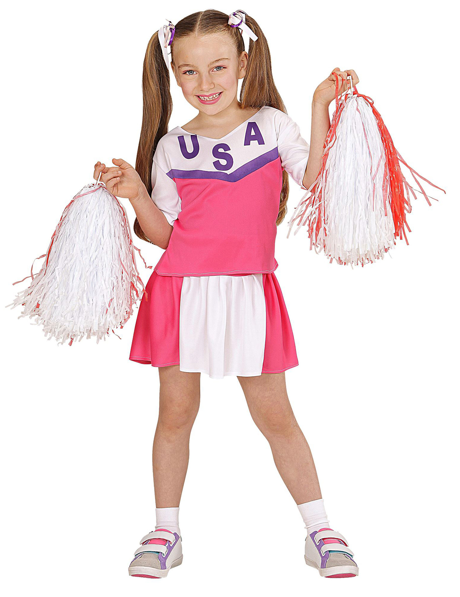 Déguisement pompom girl rose et blanche fille