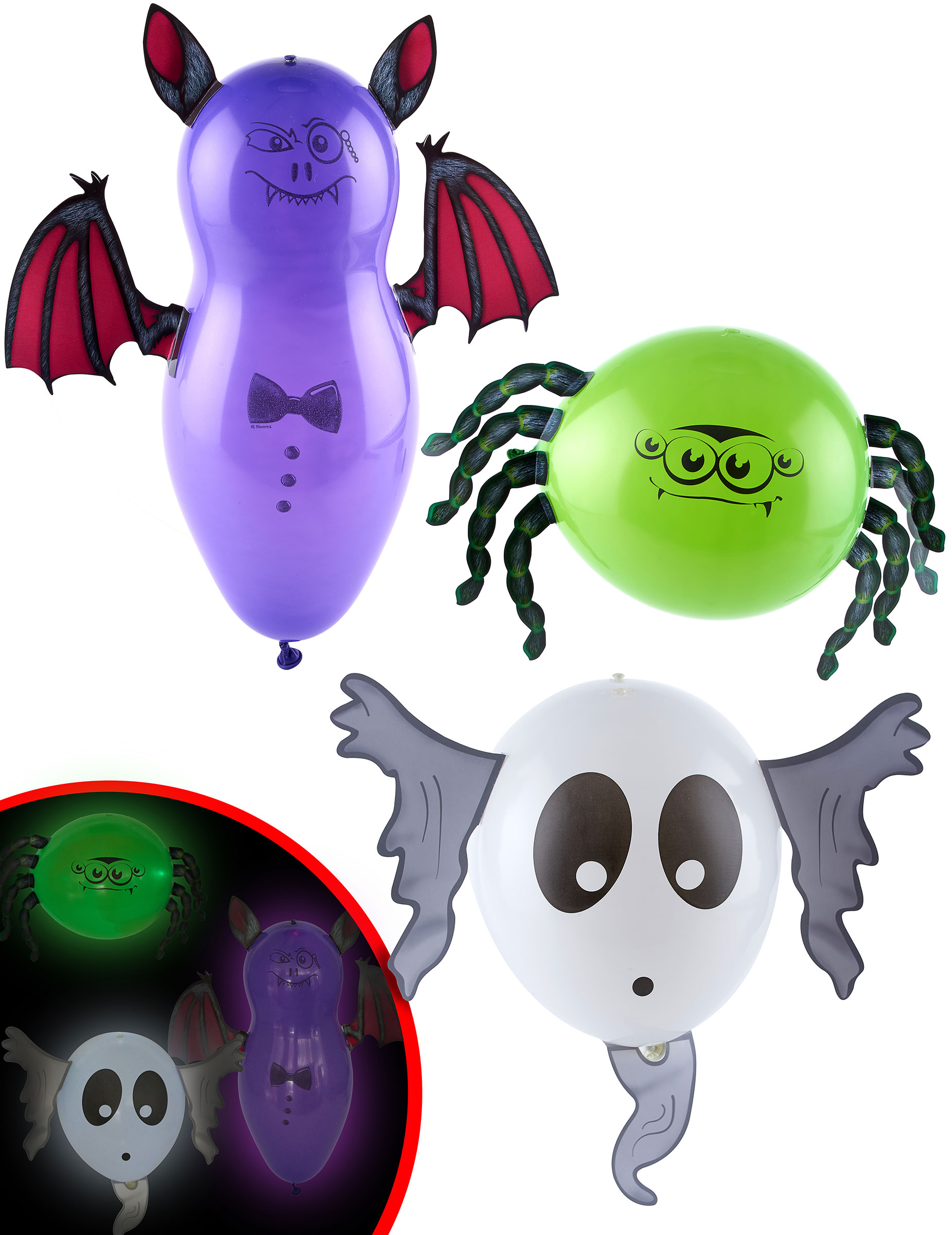 3 Ballons LED à customiser Petits monstres Halloween
