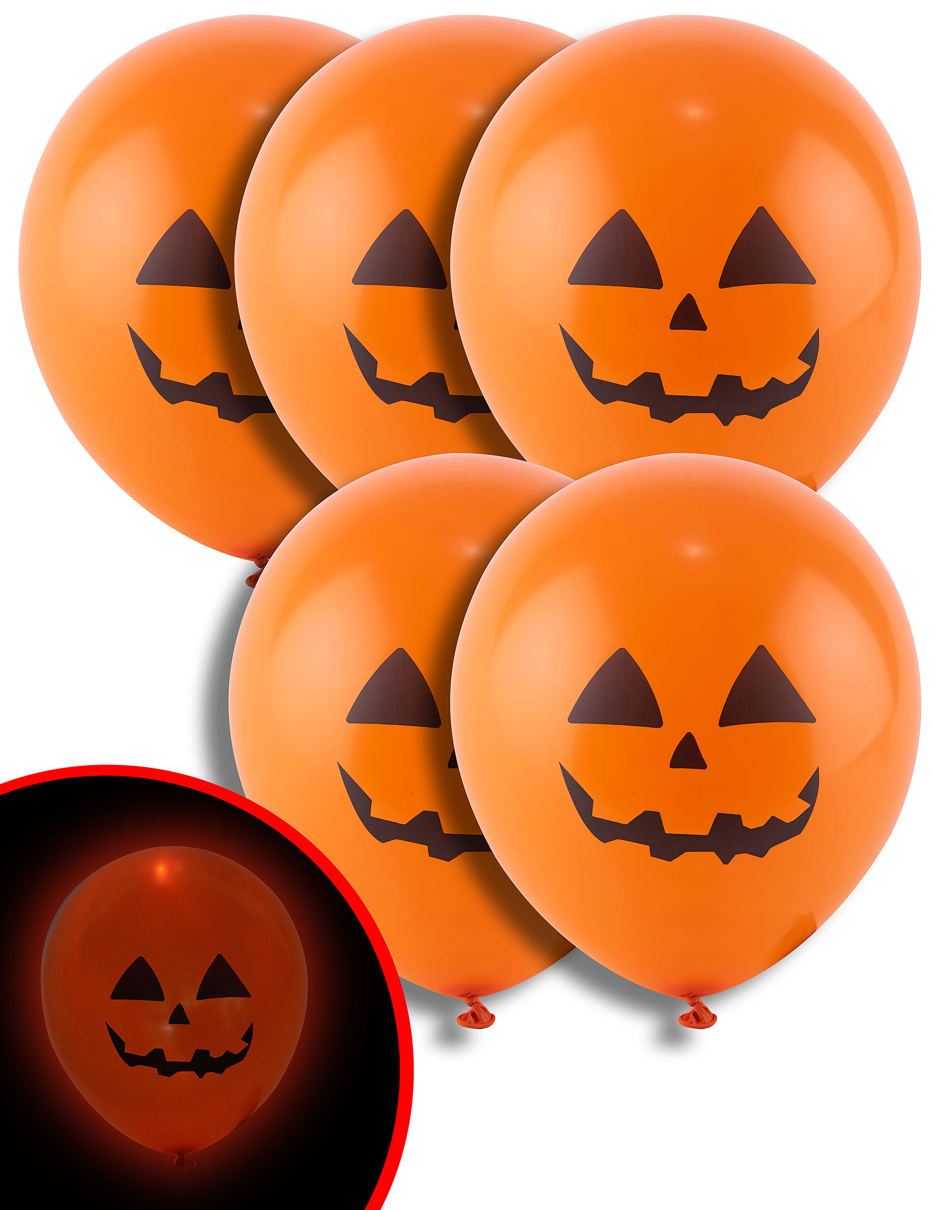 5 Ballons citrouille orange LED 21 cm Halloween