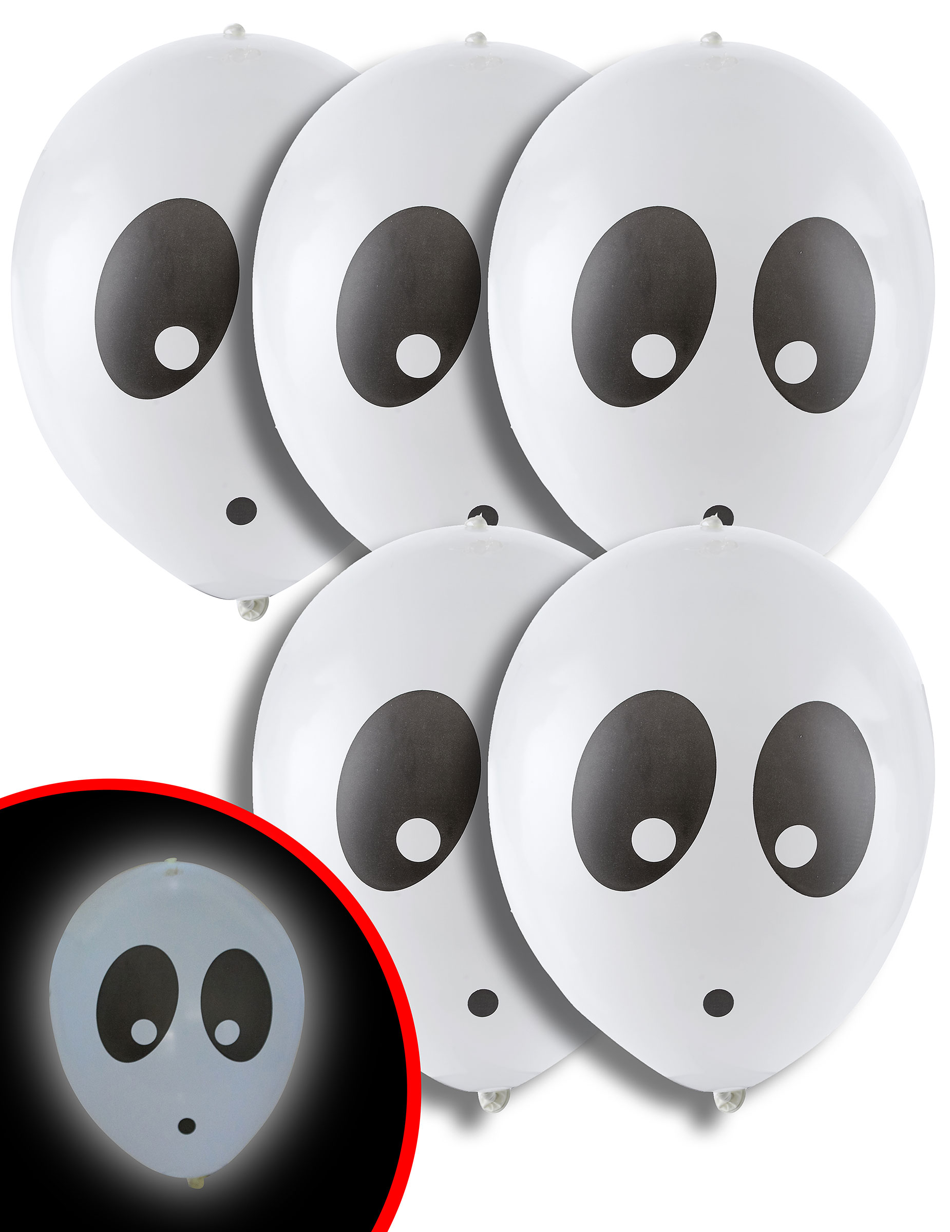 5 Ballons fantôme LED 21 cm Halloween