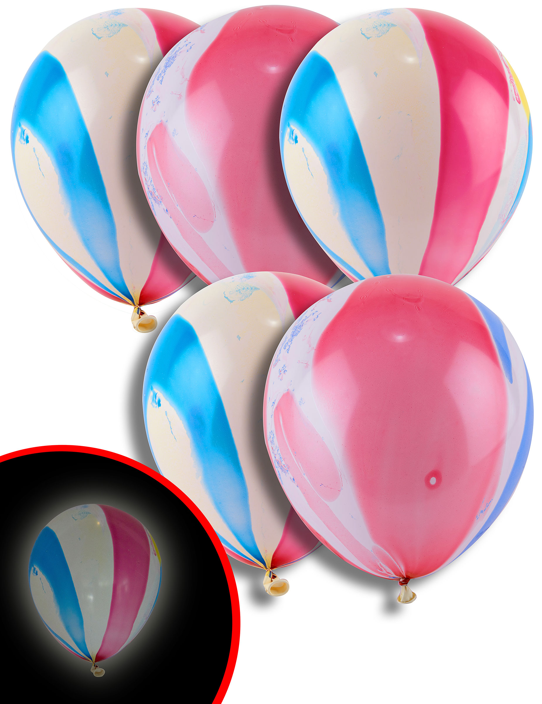 5 Ballons multicolores marbrés LED 21 cm