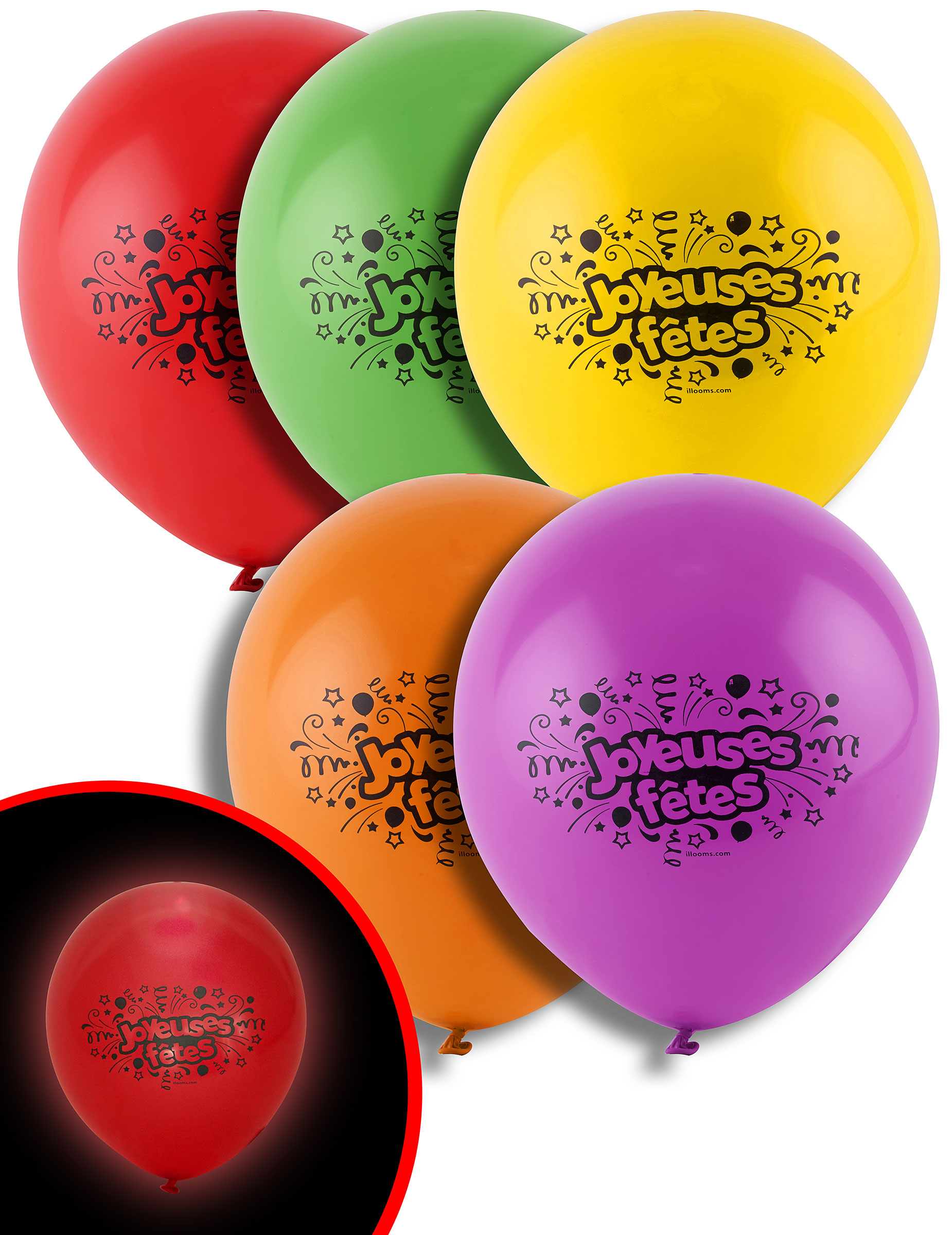 5 Ballons Joyeuses fêtes multicolores LED 21 cm