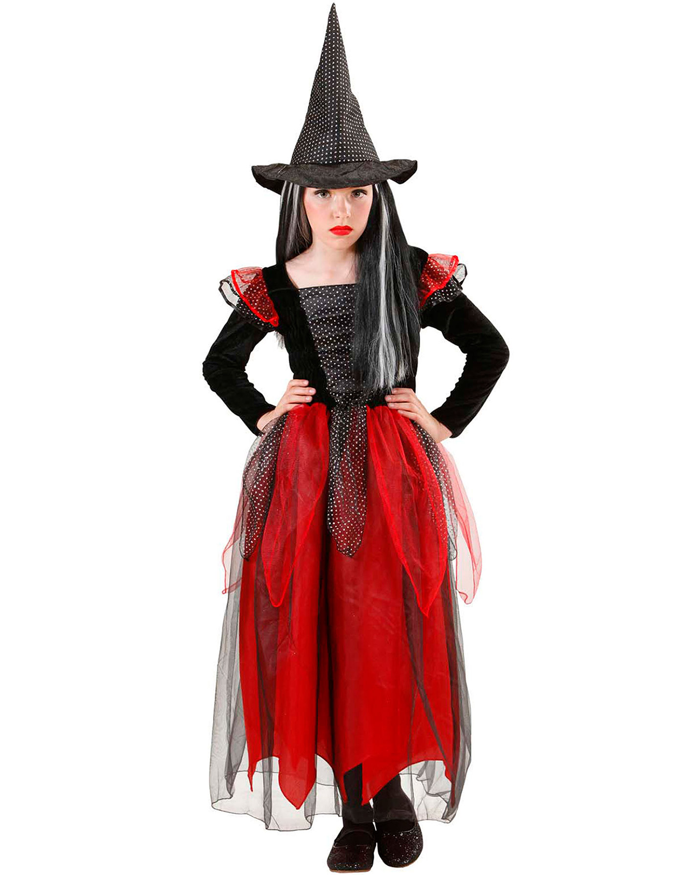 Déguisement sorcière noire et rouge fille Halloween