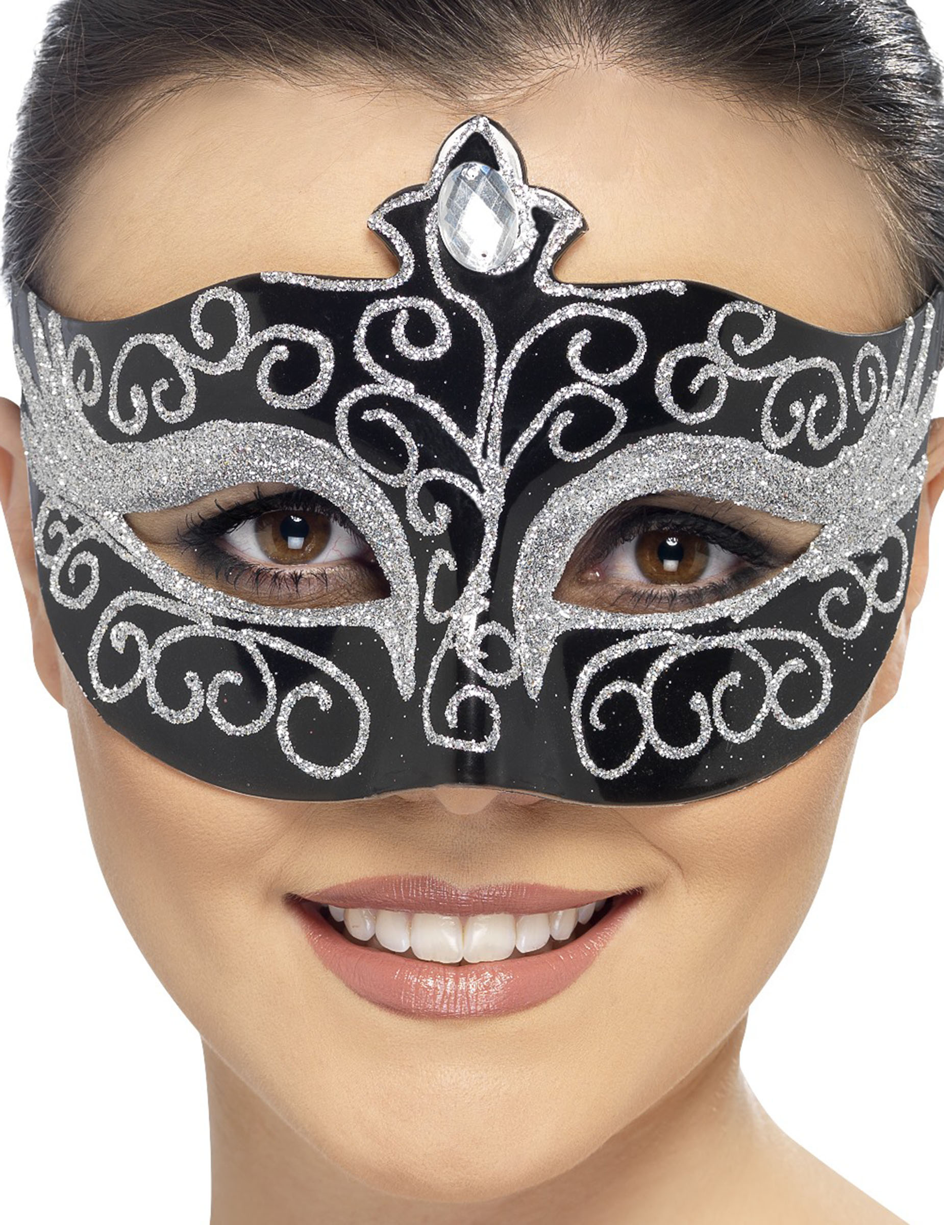 Masque cygne noir avec paillettes argentées femme