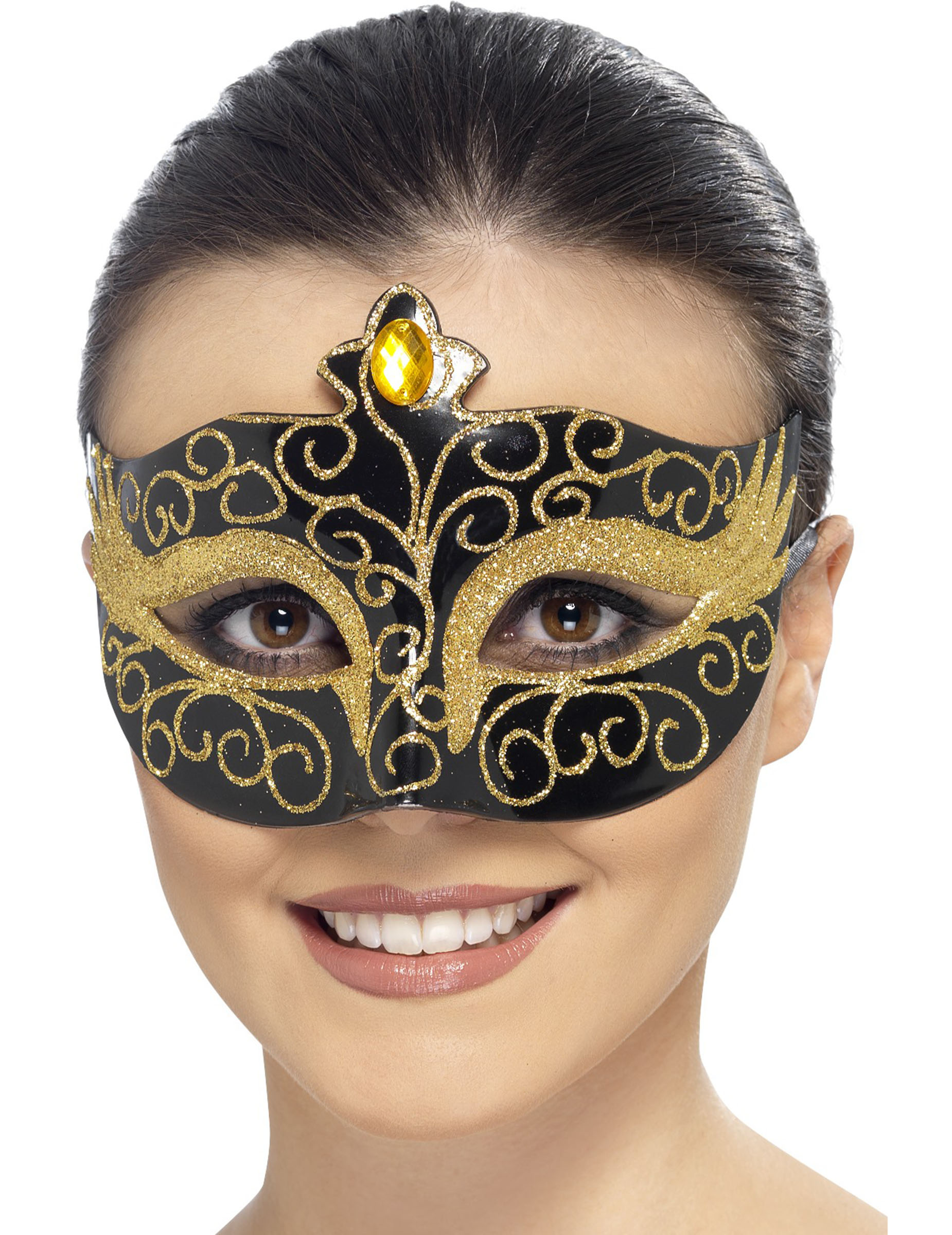 Masque cygne noir avec paillettes dorées femme
