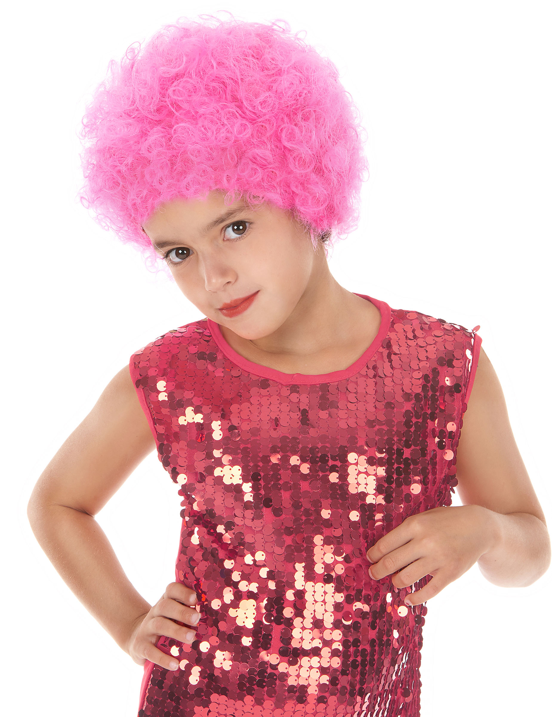 Perruque disco enfant rose