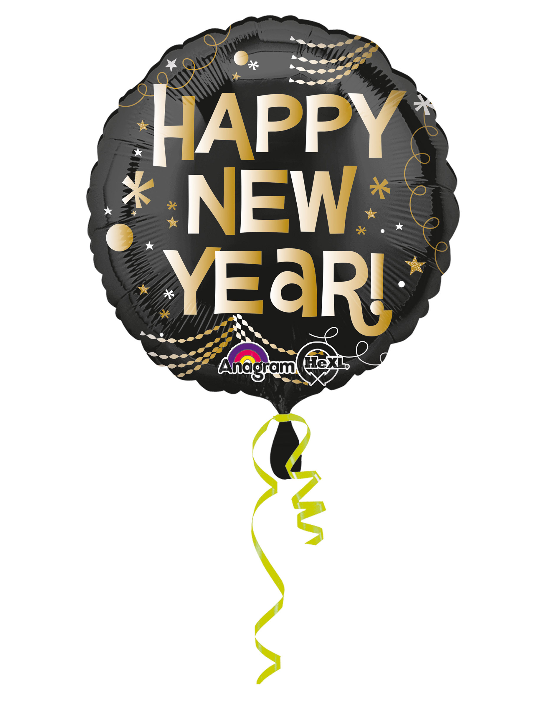 Ballon Happy New Year noir et doré 43 cm