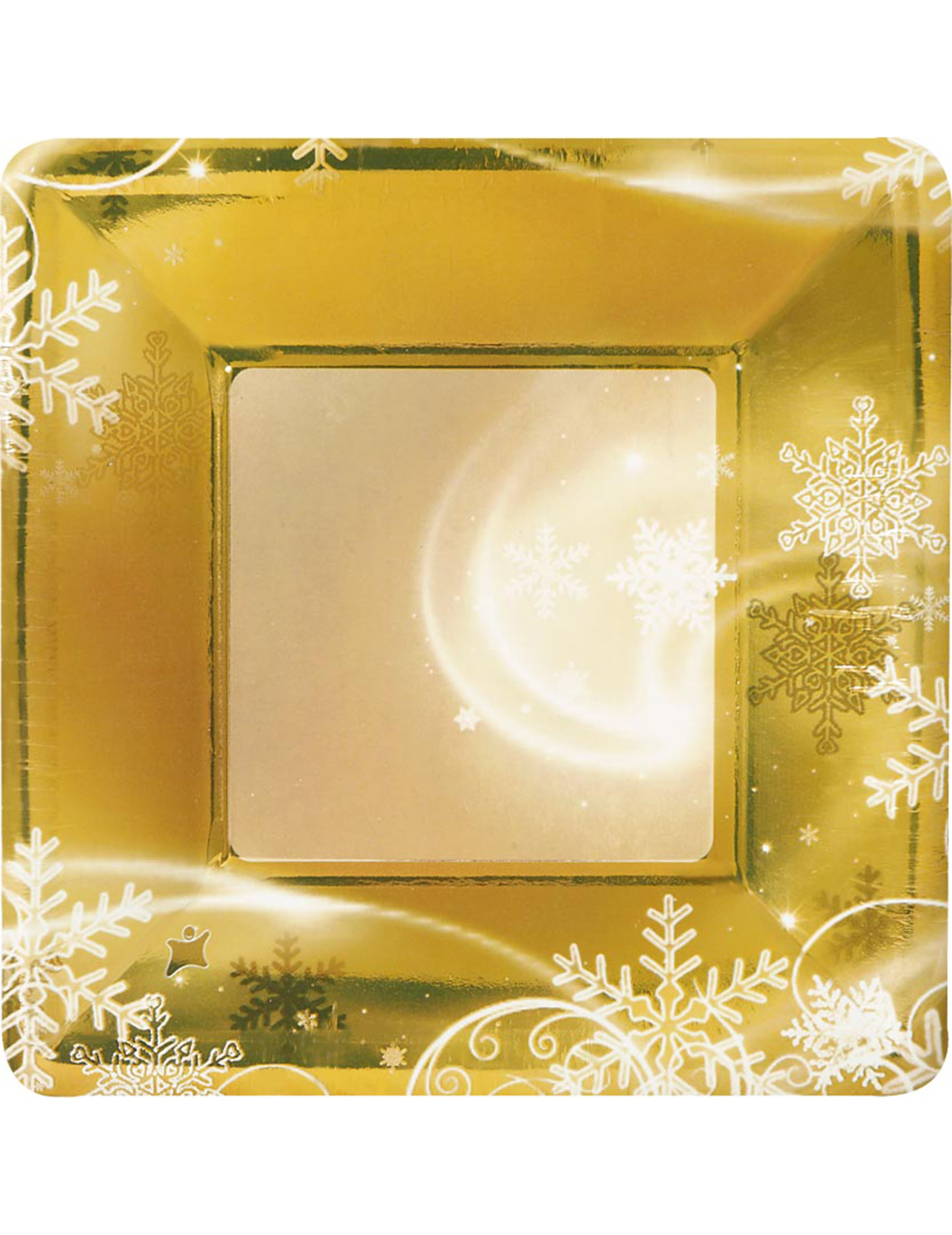 8 Petites assiettes en carton Flocons dorés Noël 19 cm