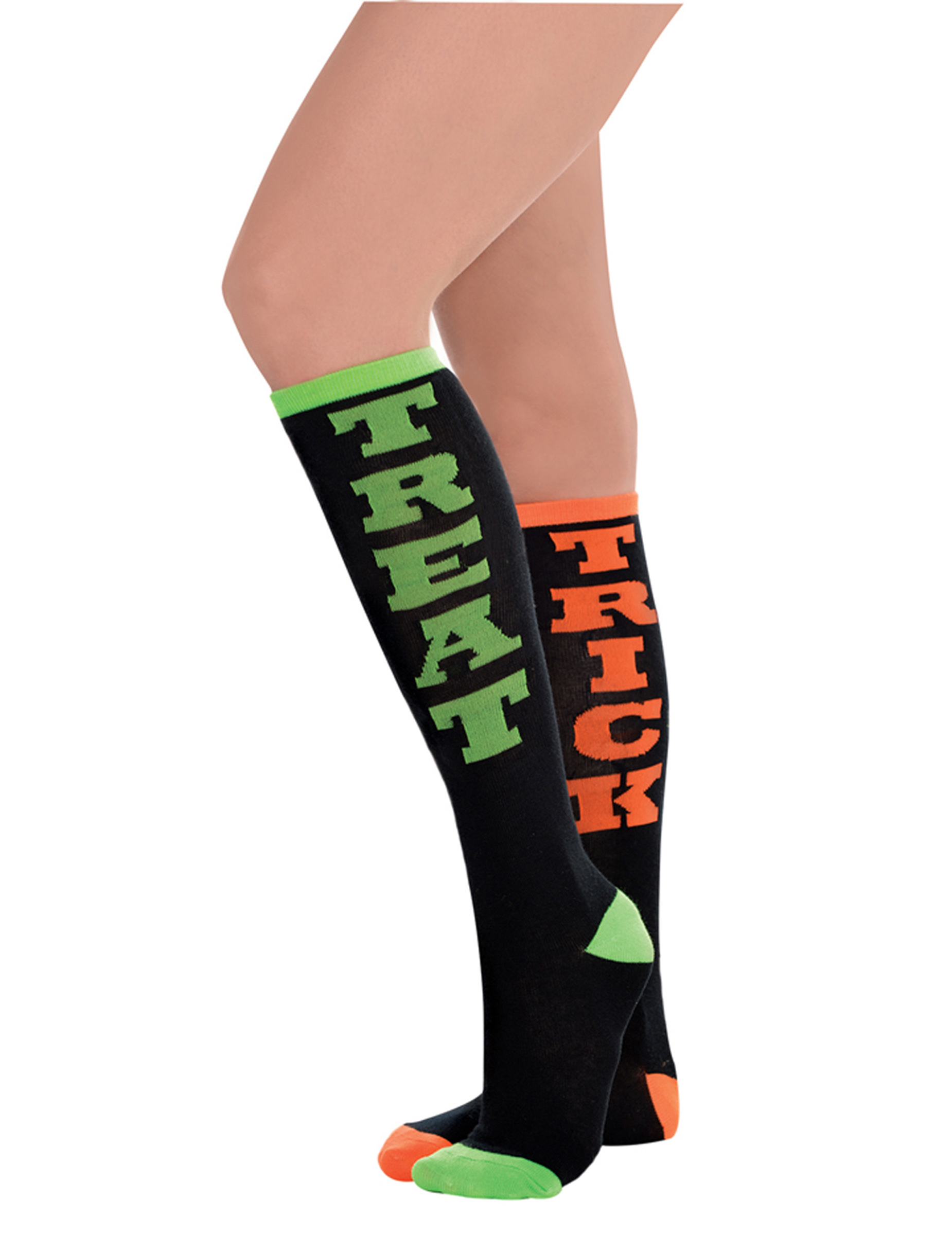 Chaussettes Trick or Treat vertes et oranges Halloween