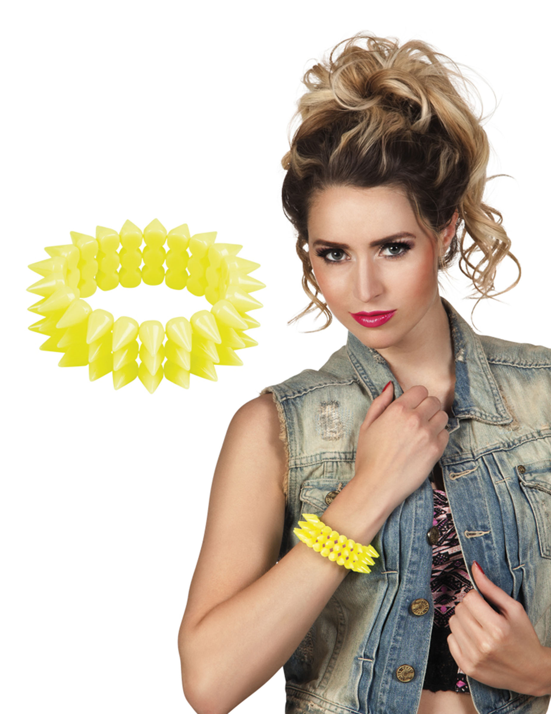 Bracelet punk jaune fluo adulte