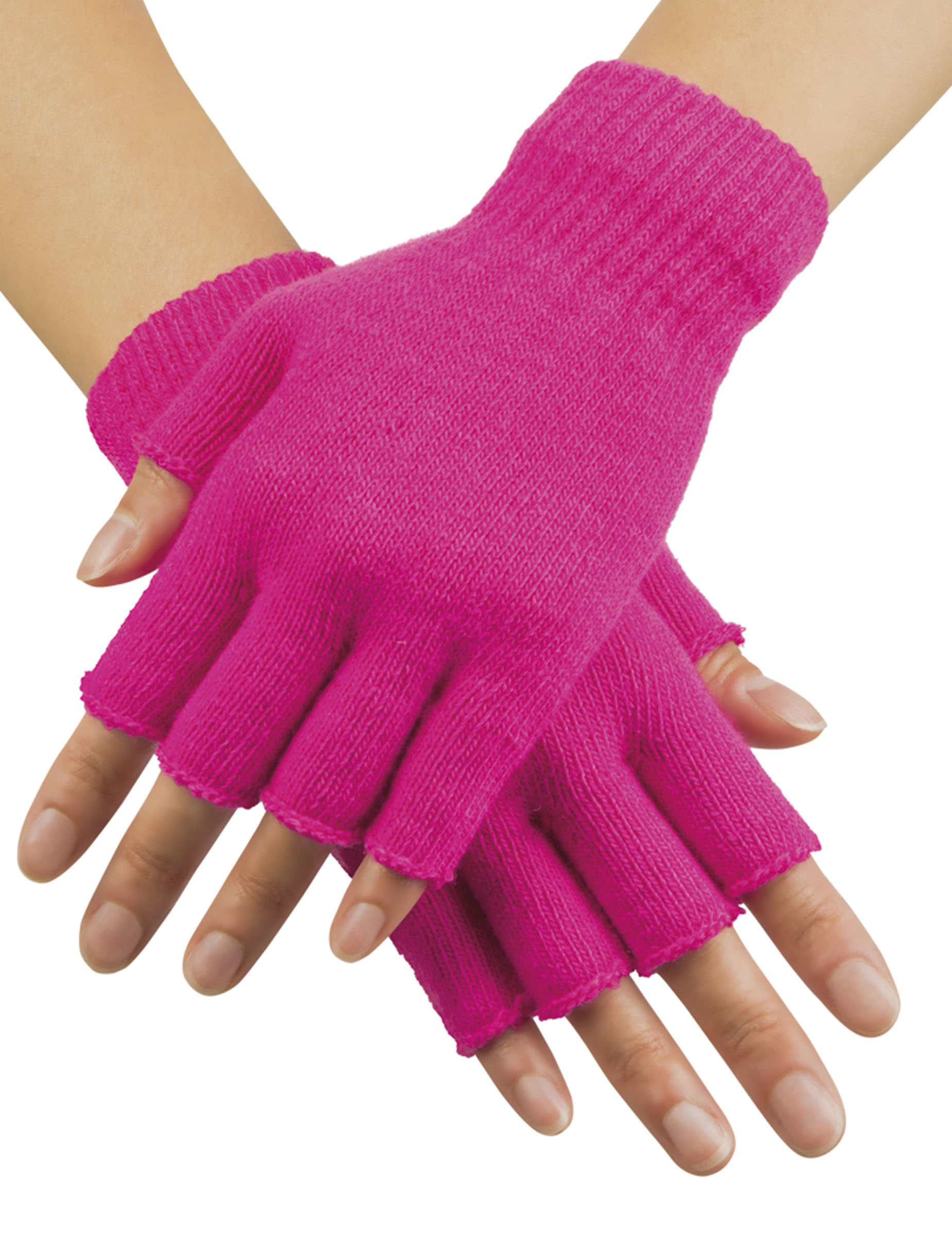 Mitaines courtes rose fluo adulte