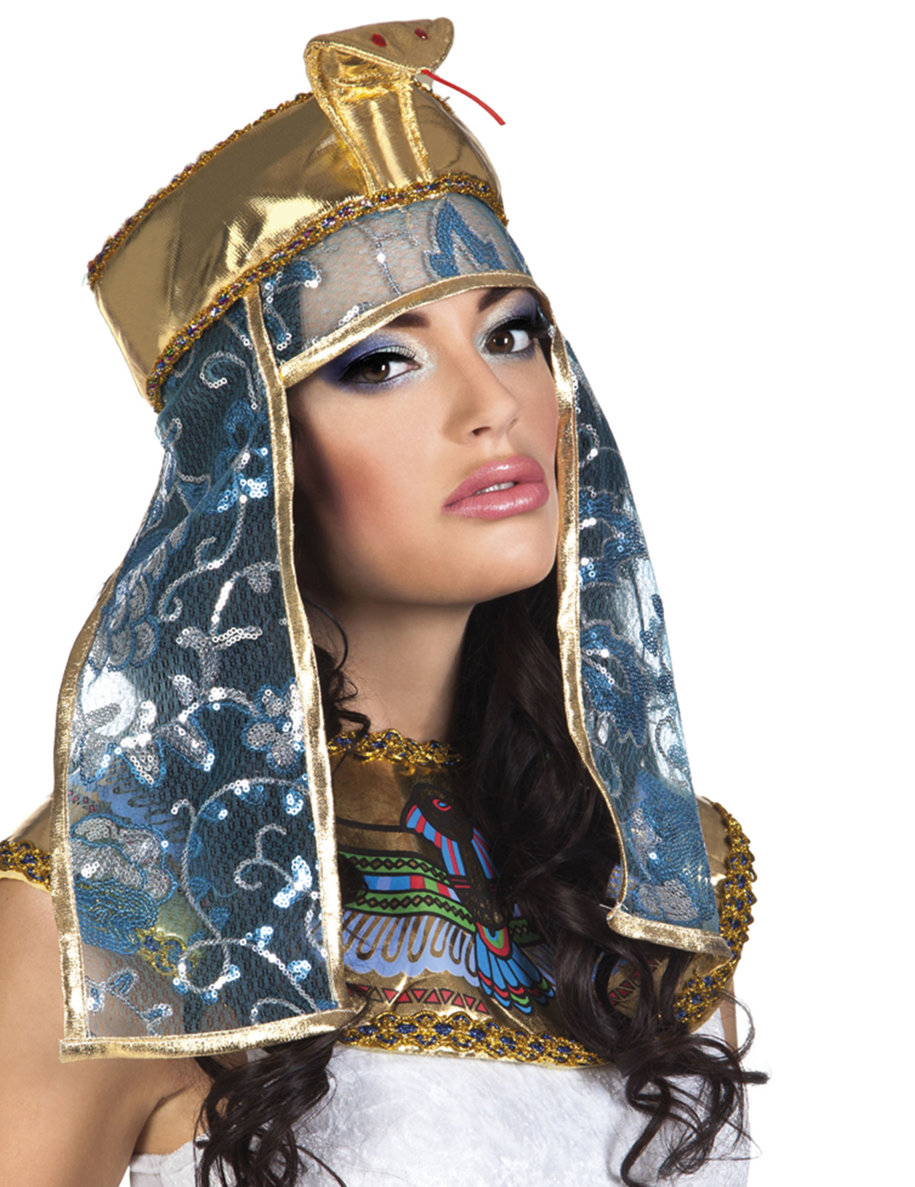 Coiffe égyptienne bleue et dorée femme