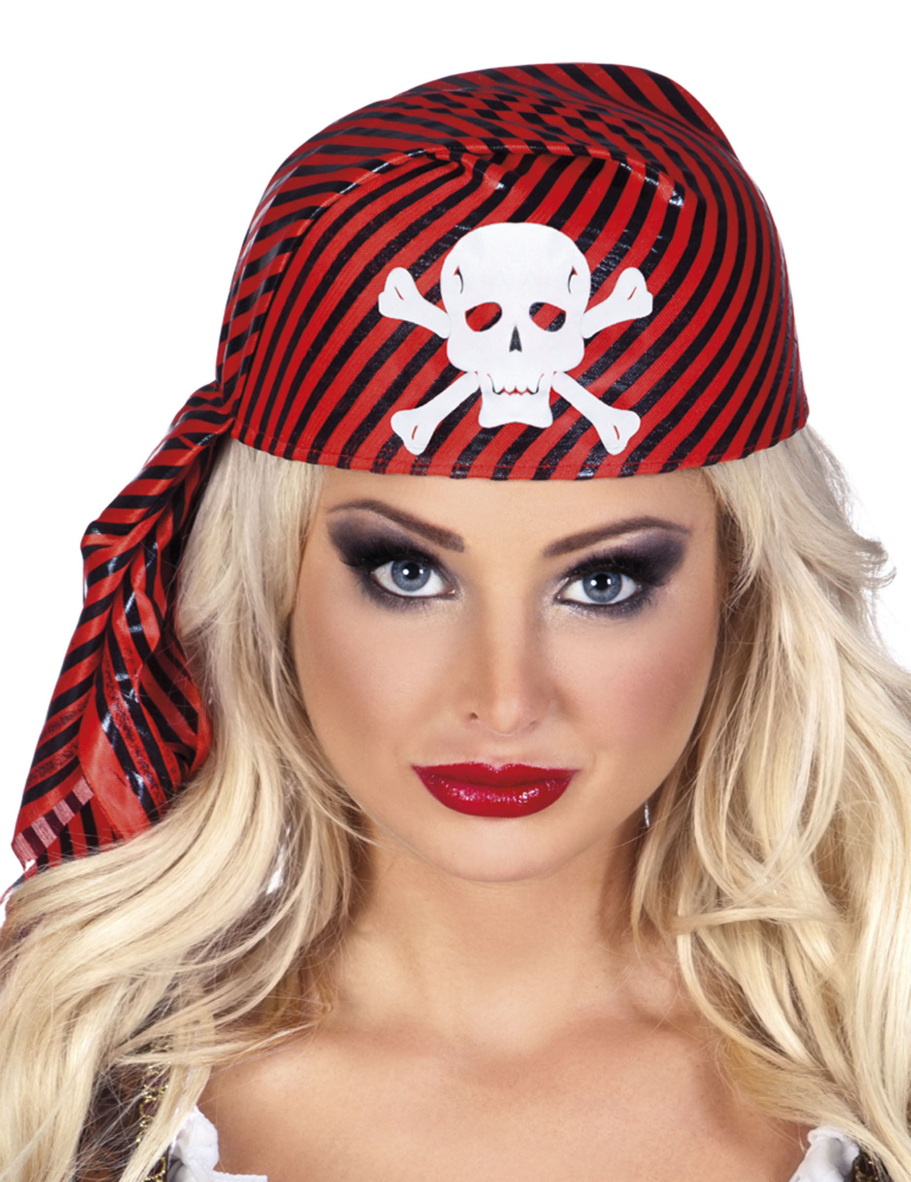 Coiffe rayée rouge et noir pirate adulte