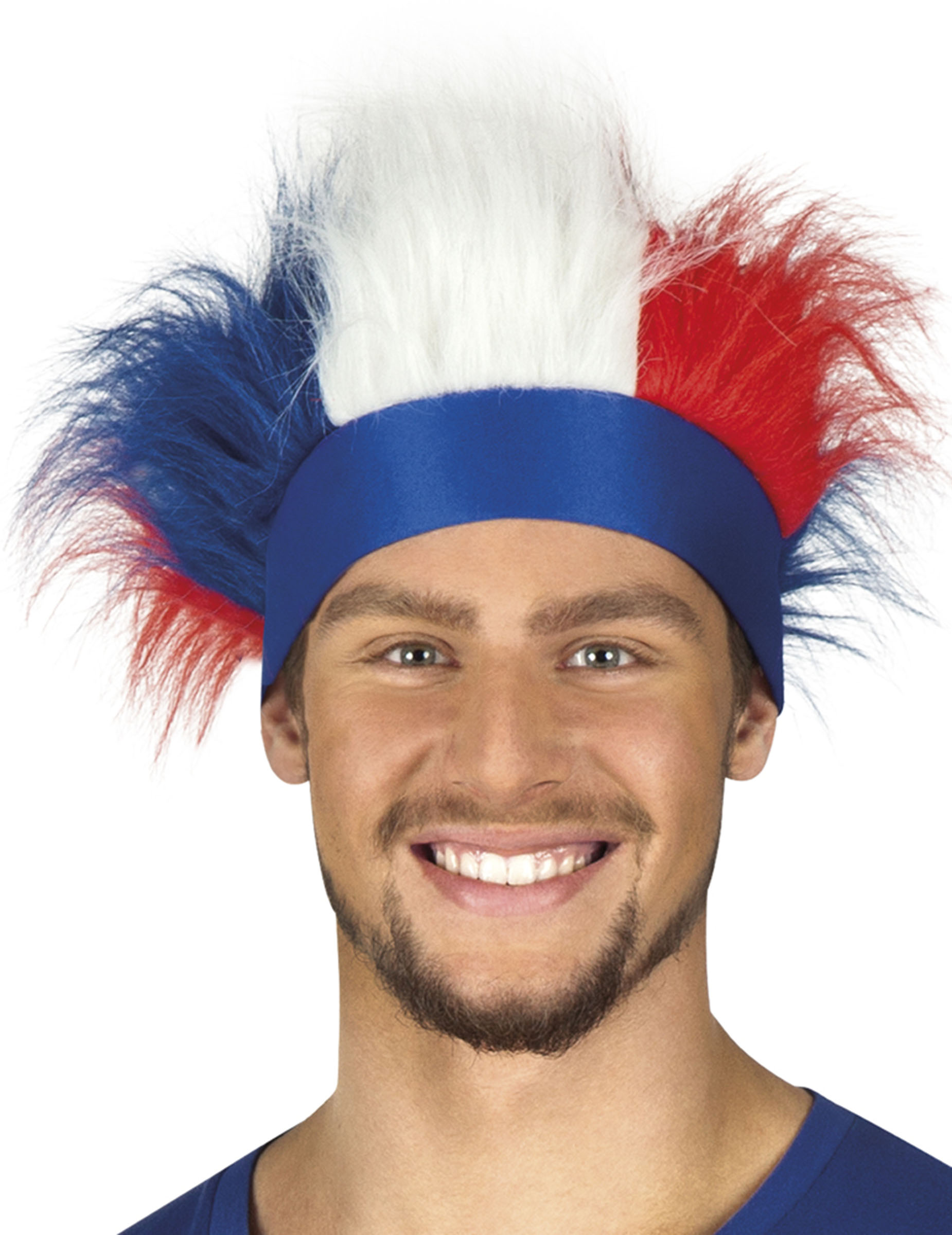 Bandeau avec cheveux tricolore France adulte