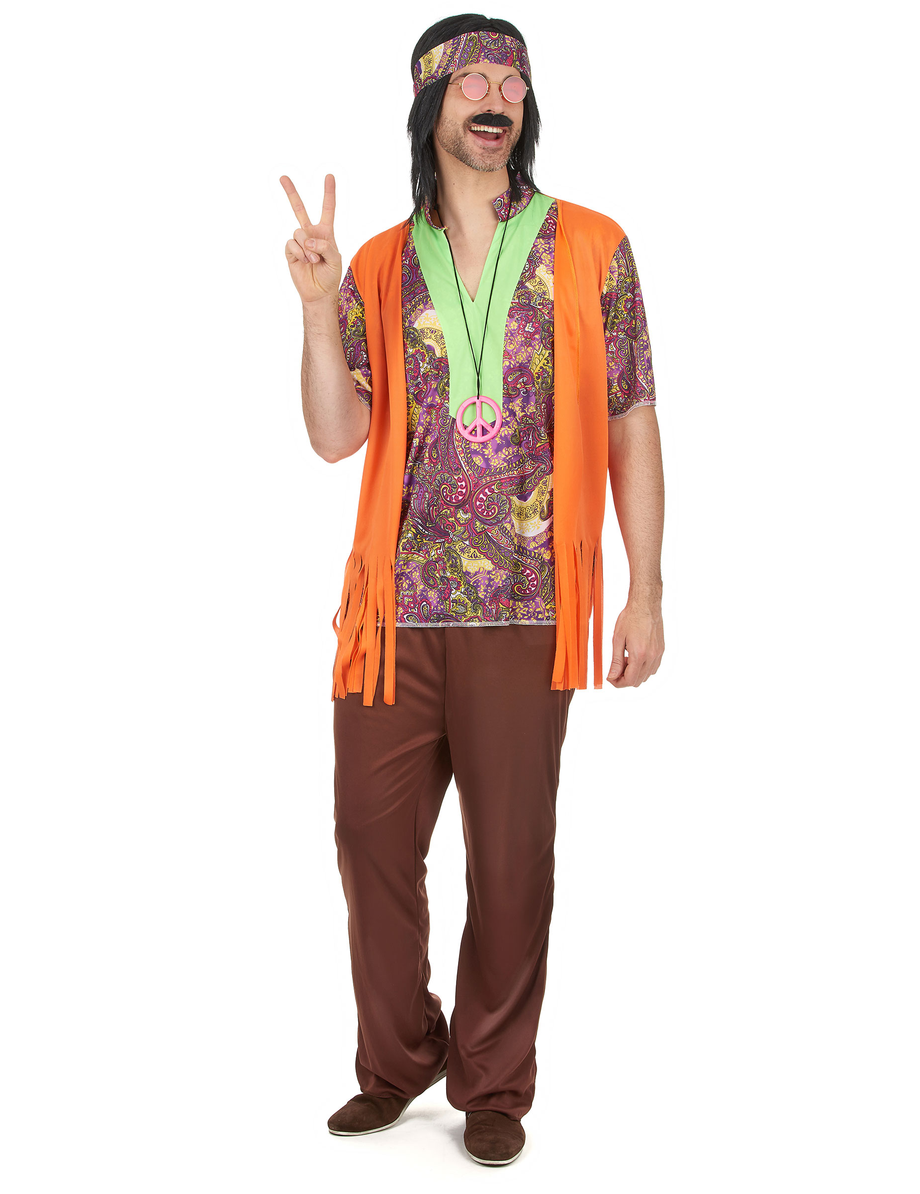 Déguisement hippie rose et marron homme