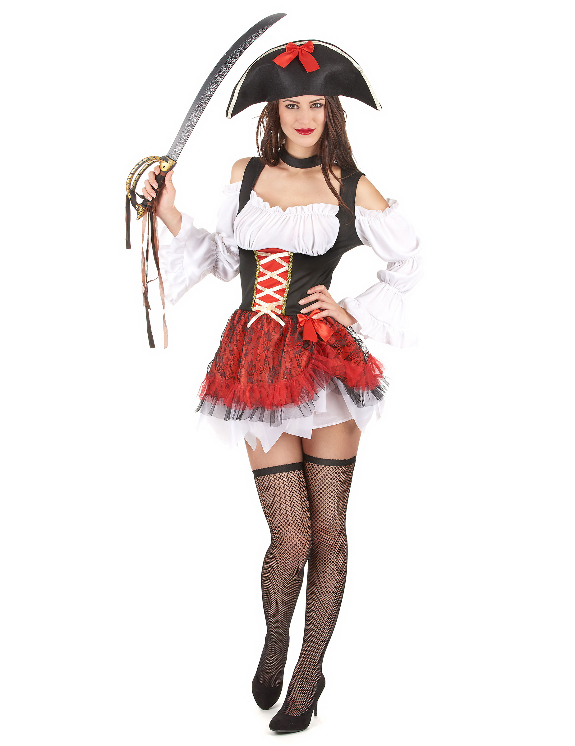 Déguisement pirate sexy blanc et rouge femme