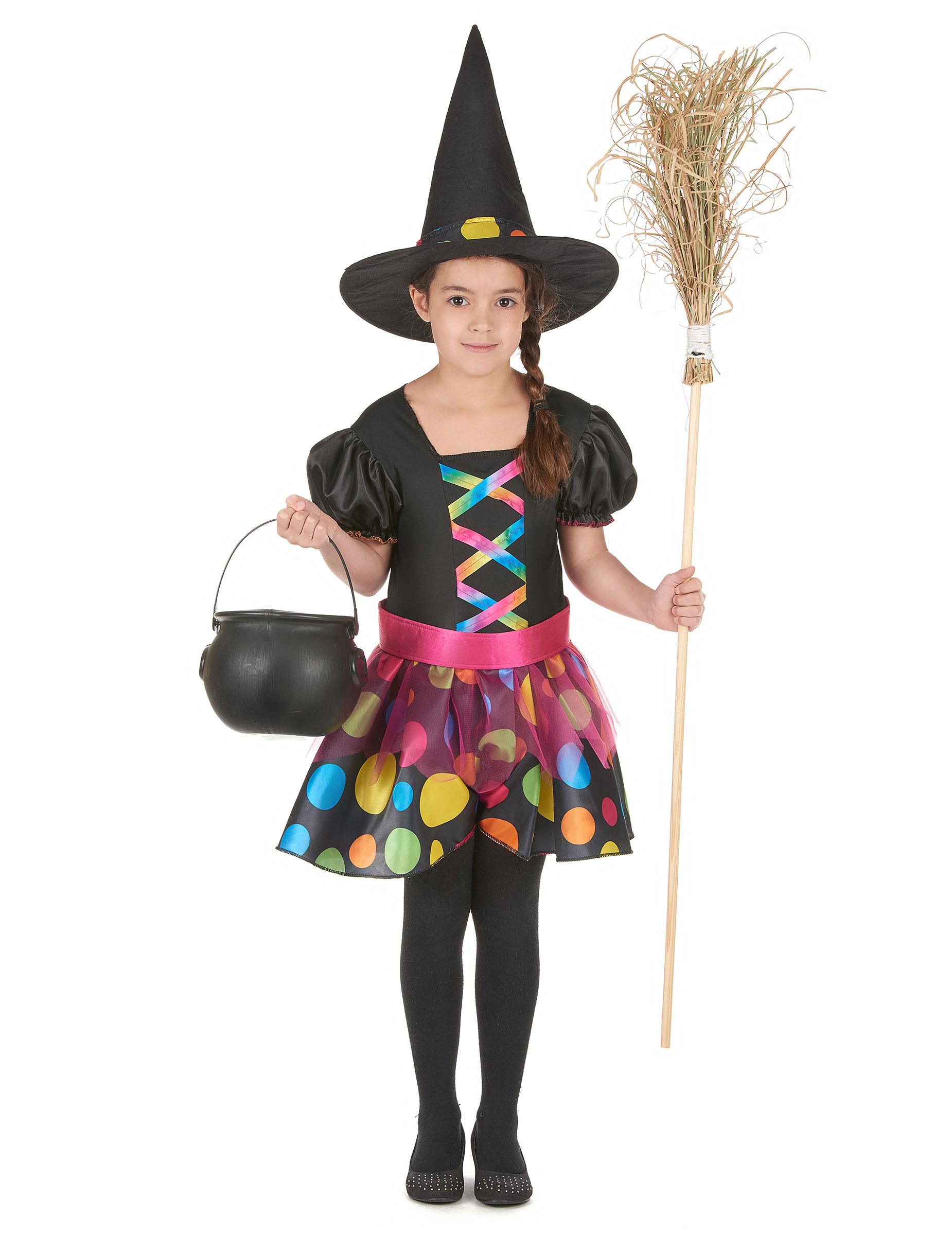 Déguisement sorcière à pois colorés fille