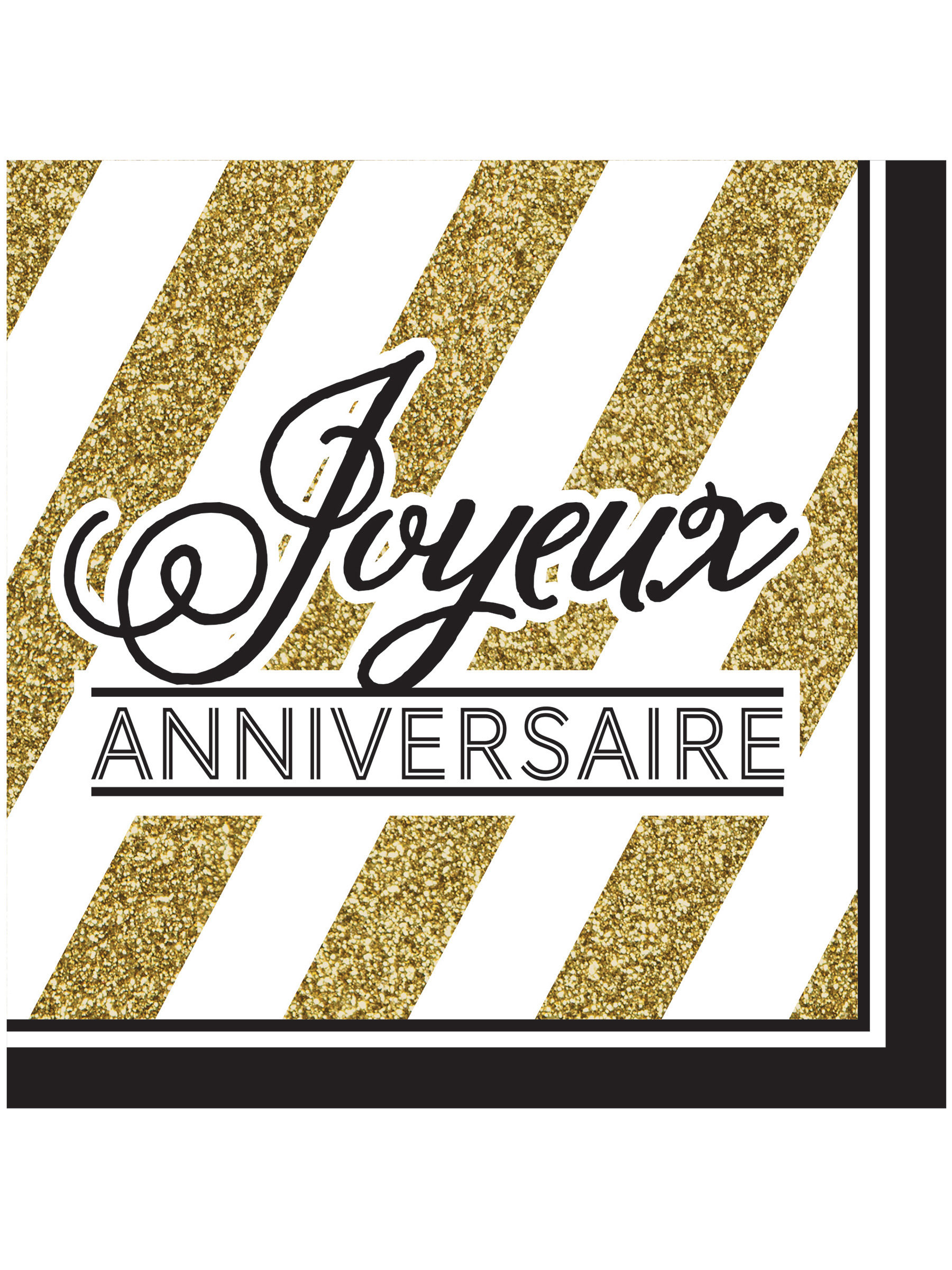 16 Serviettes Joyeux Anniversaire noir et or 33 x 33 cm