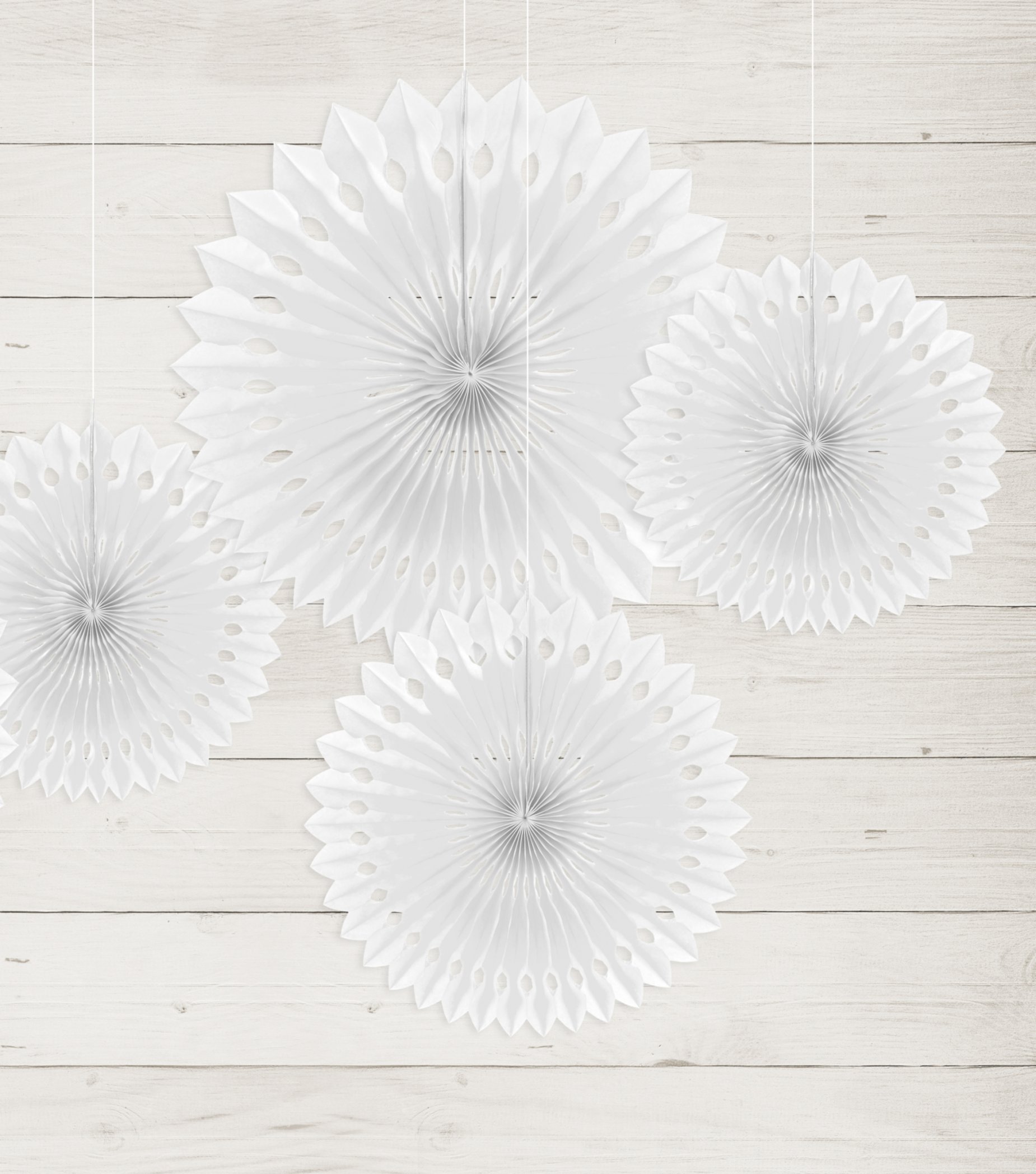 3 Rosaces éventails en papier blanc 20, 25 et 30 cm
