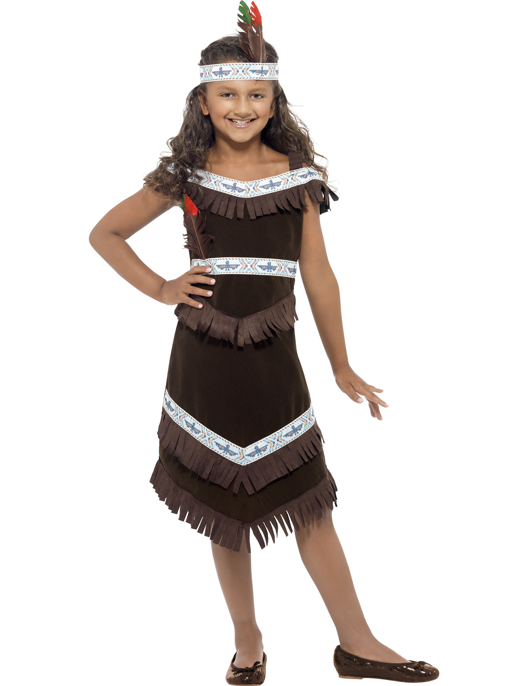 Déguisement indienne marron et blanc fille
