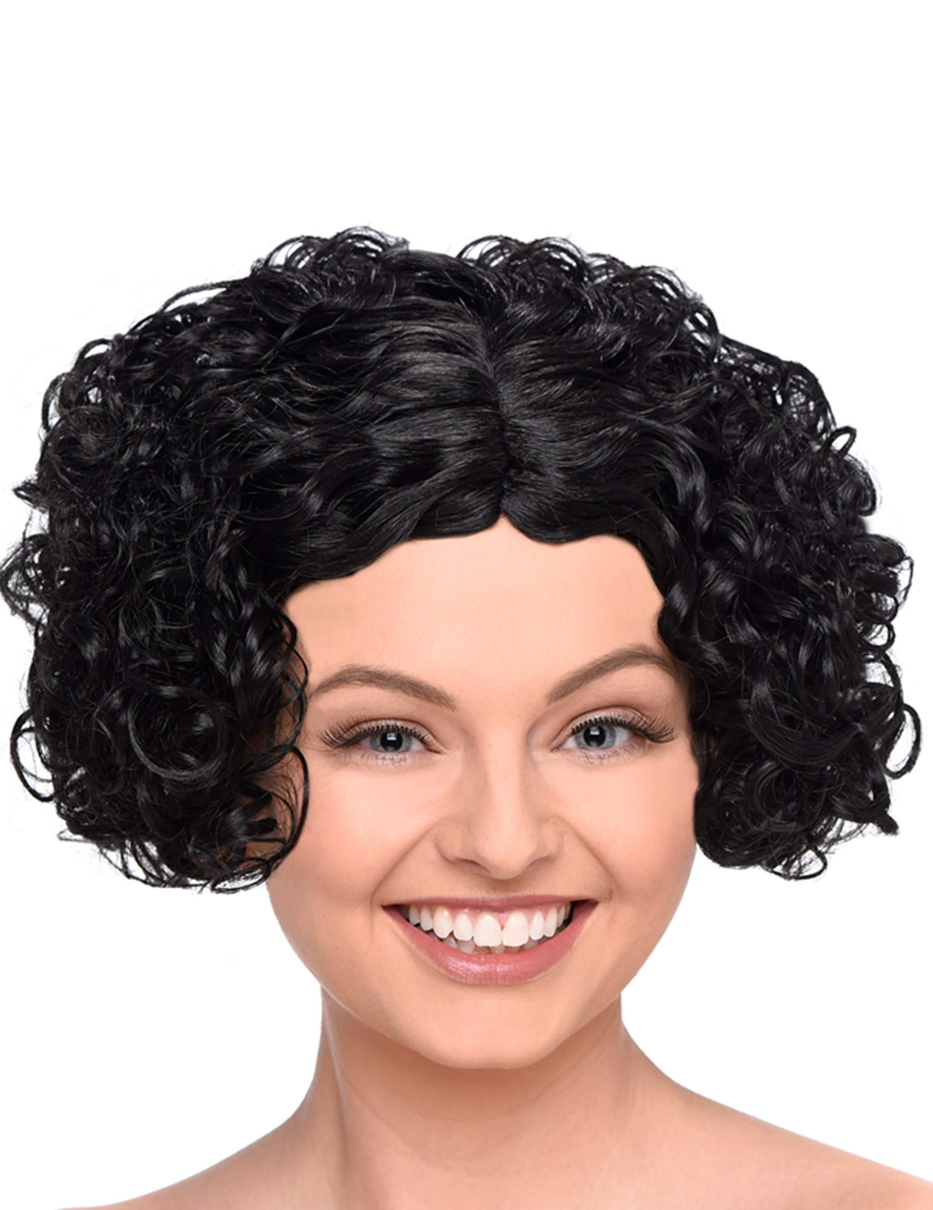Perruque noire courte bouclée femme