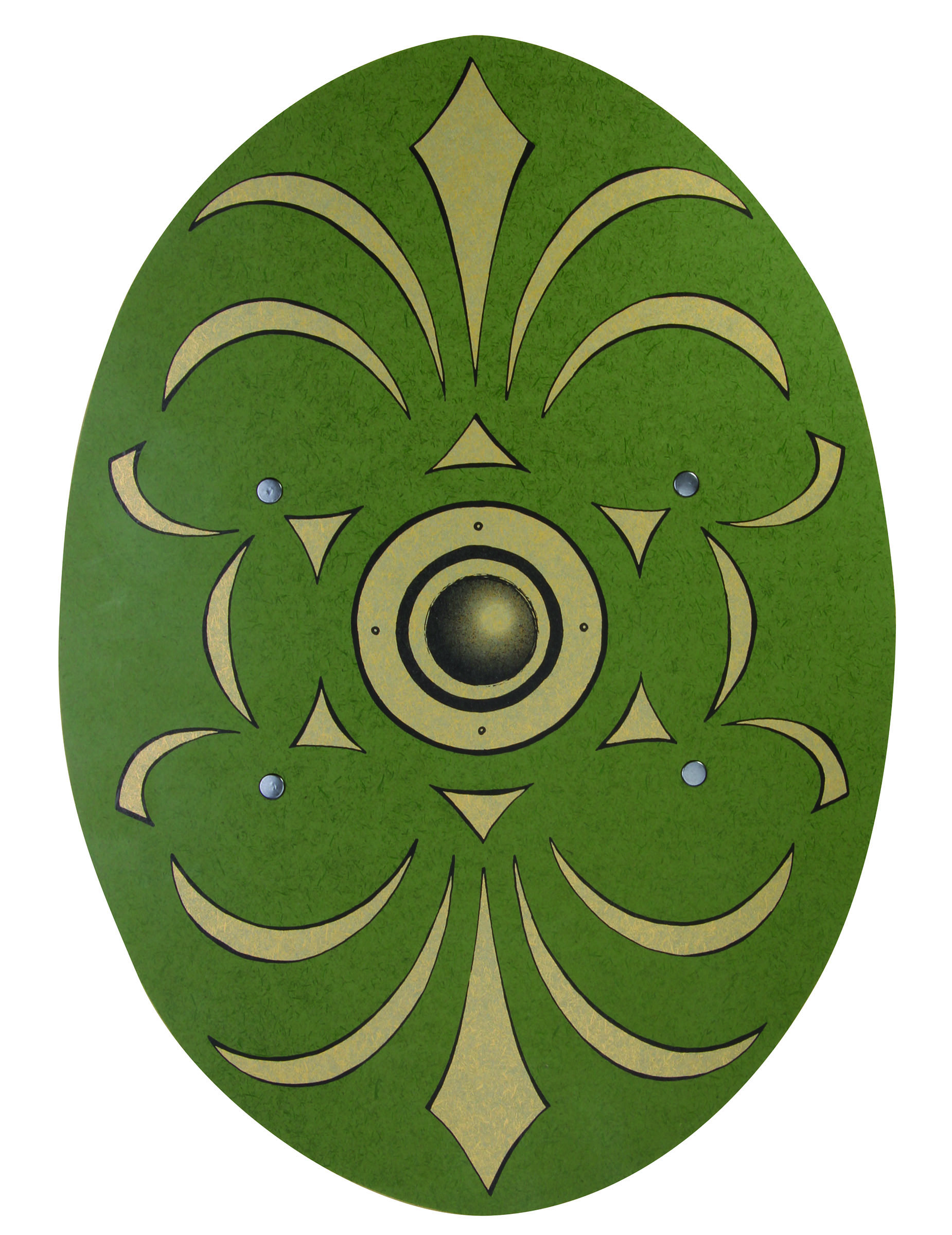 Bouclier romain vert et doré en bois 35 X 49 cm
