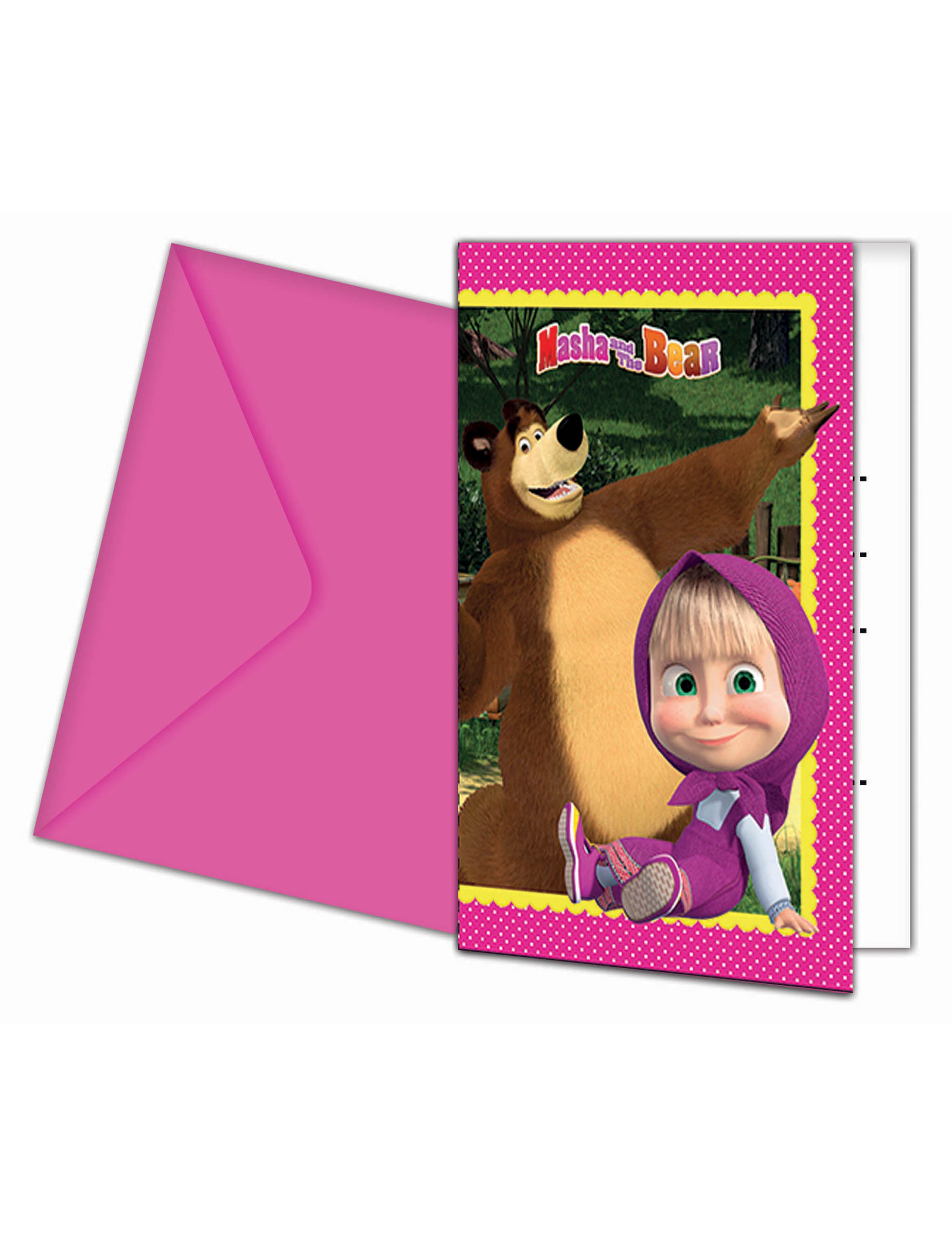 6 Cartes d'invitation + enveloppes Masha et Michka
