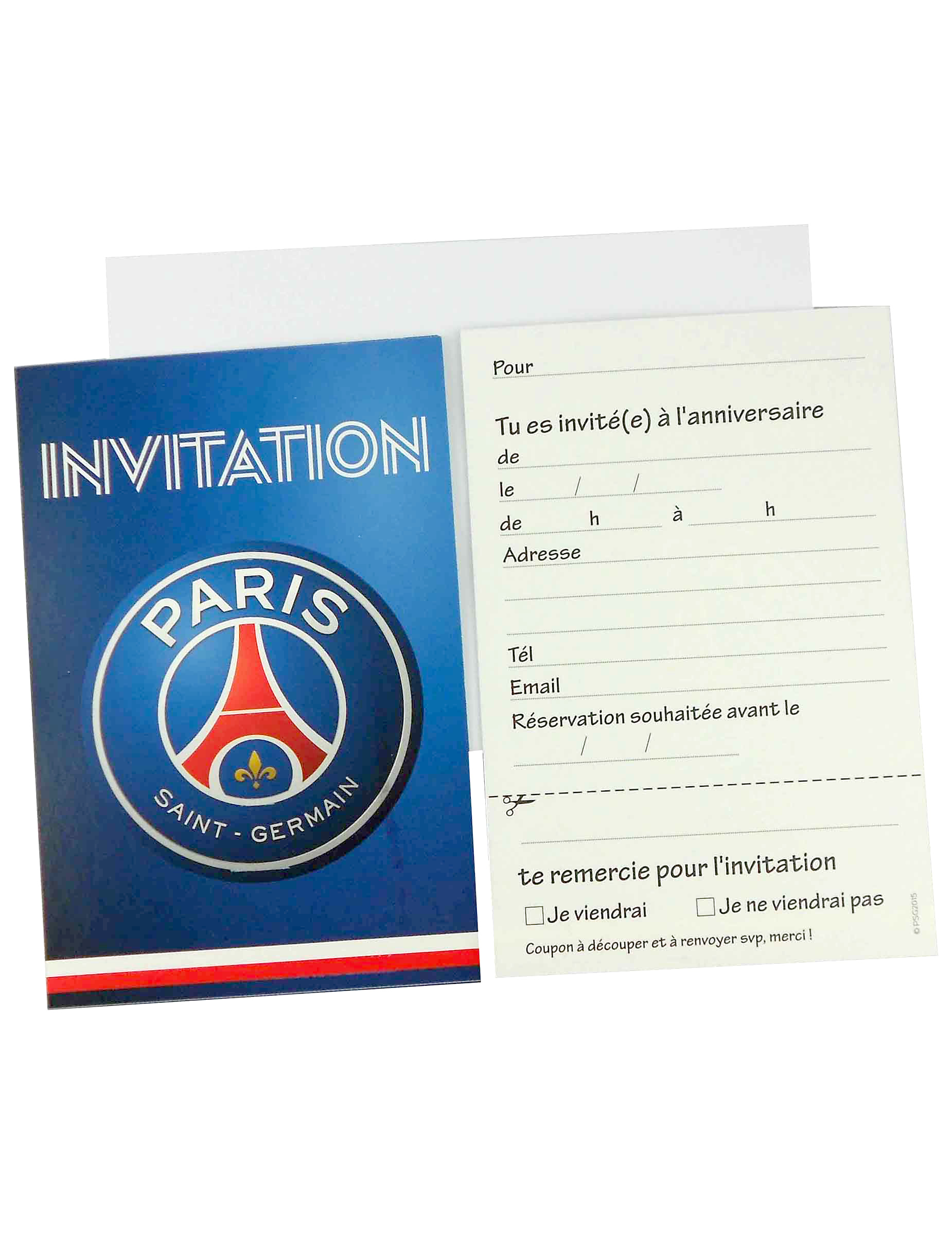 6 Cartes d'invitation + 6 enveloppes PSG 12 x 16.5 cm