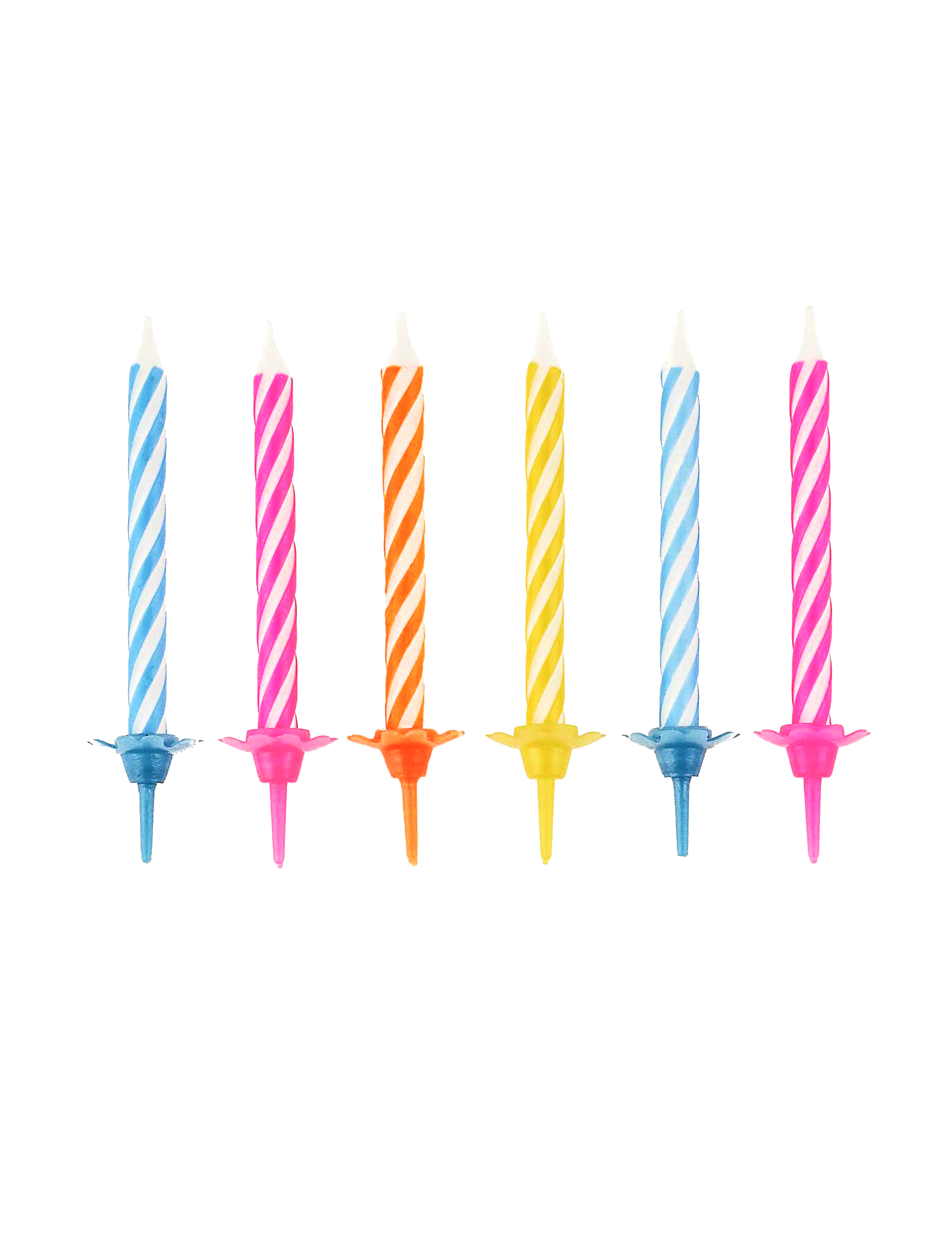 10 bougies anniversaire colorées avec bobèches 6 cm et supports