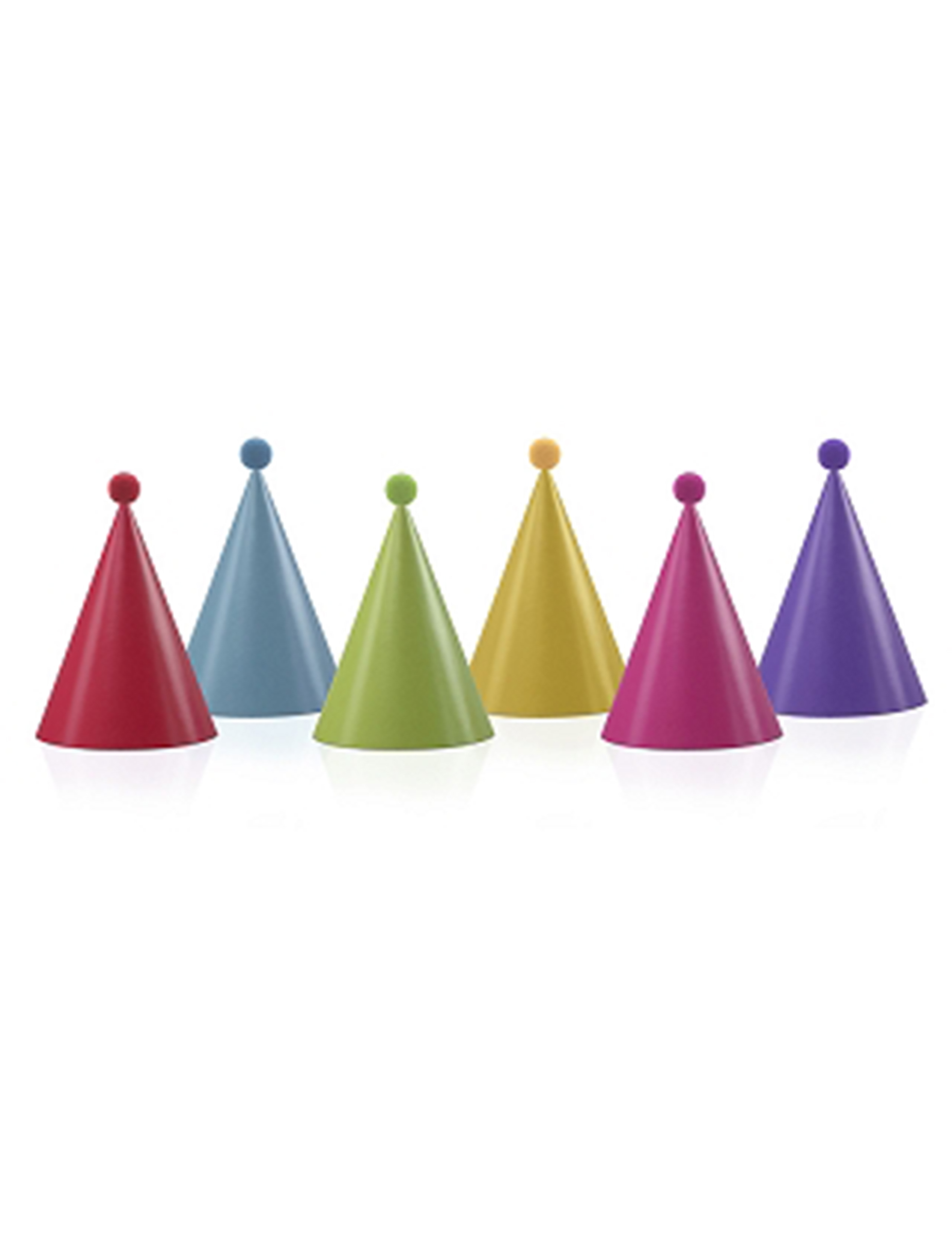 6 Chapeaux de fête colorés avec pompons 17 cm