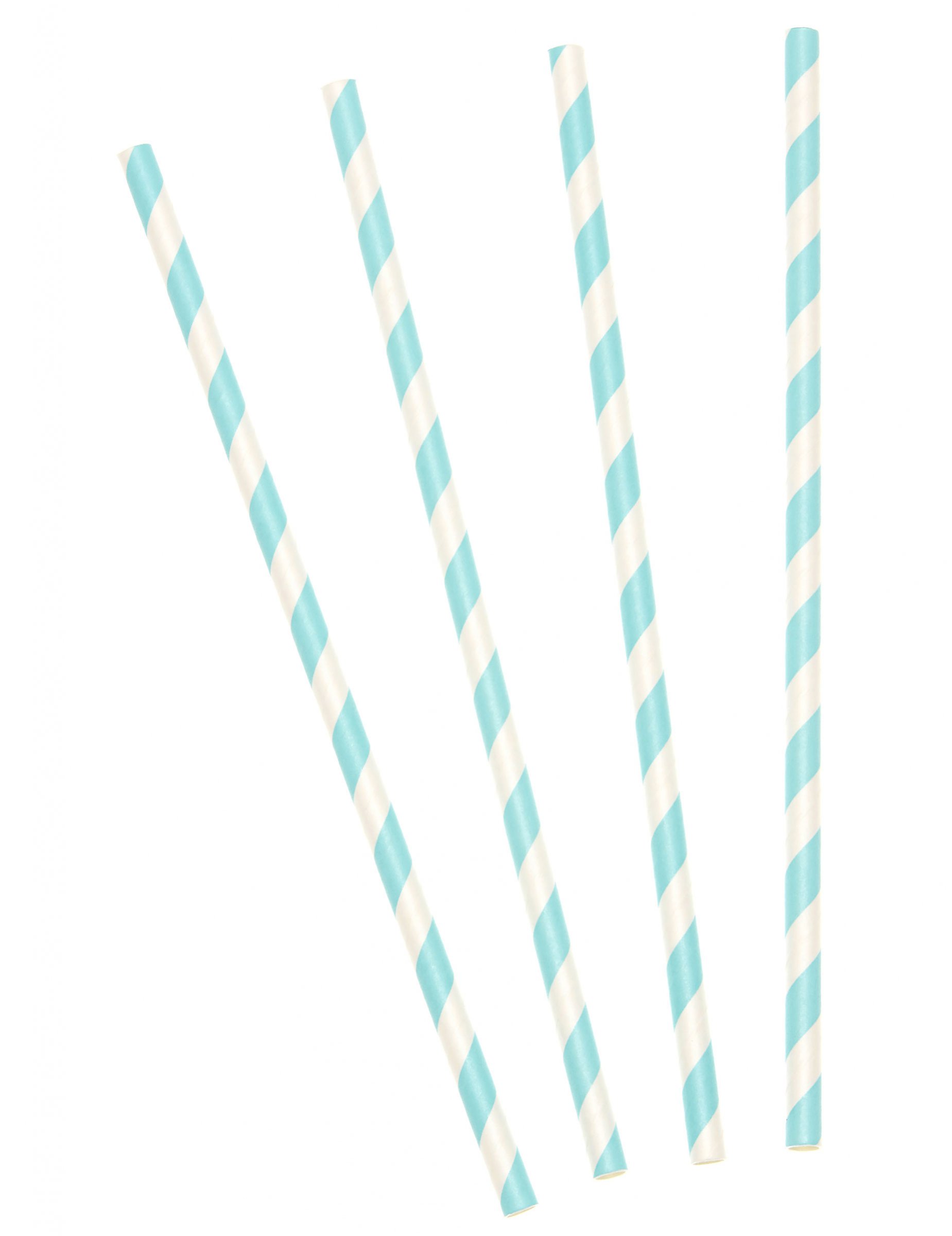 10 Pailles en carton rayées bleu pastel 19,5 cm