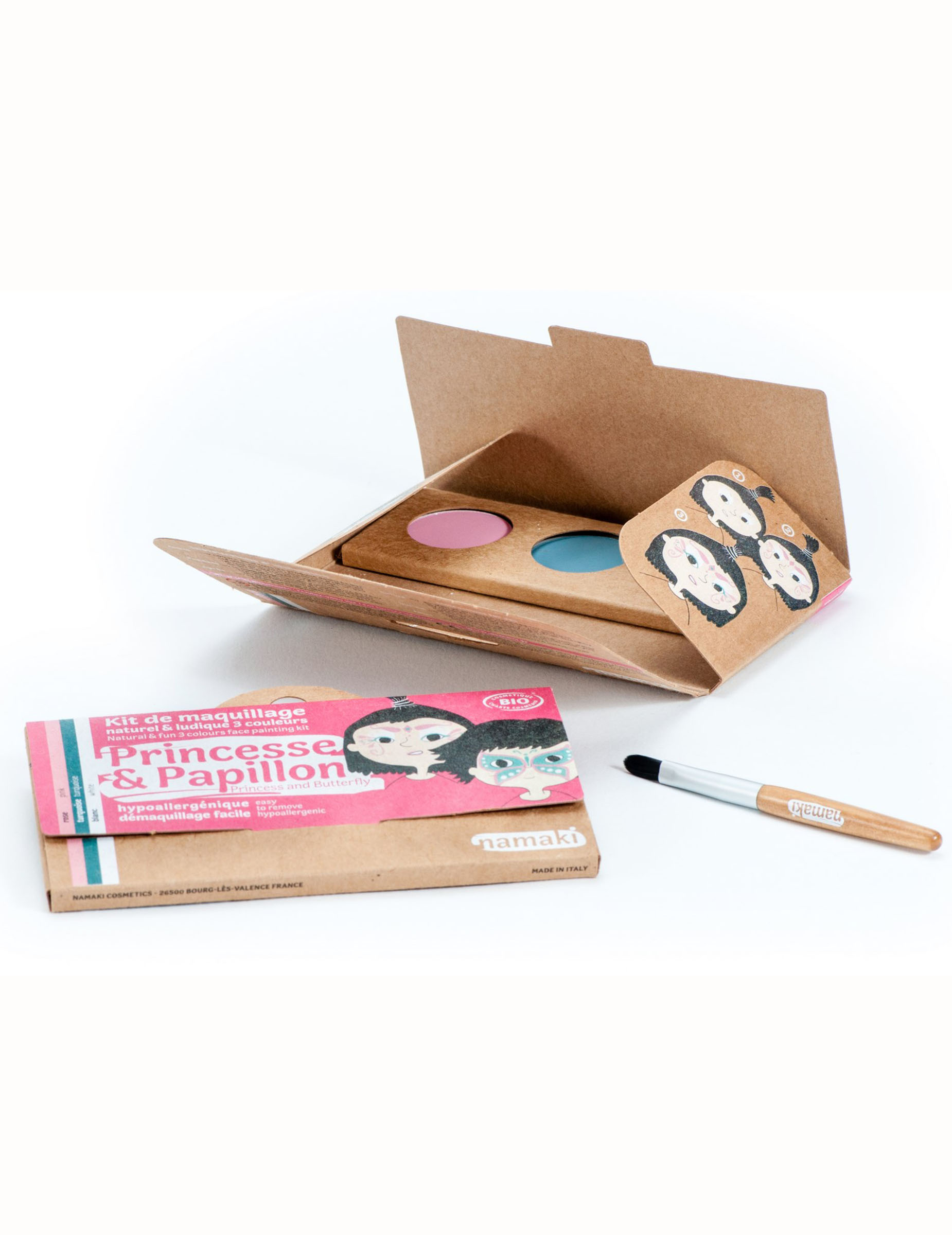 Kit maquillage 3 couleurs princesse & papillon rose BIO Namaki Cosmetics ©