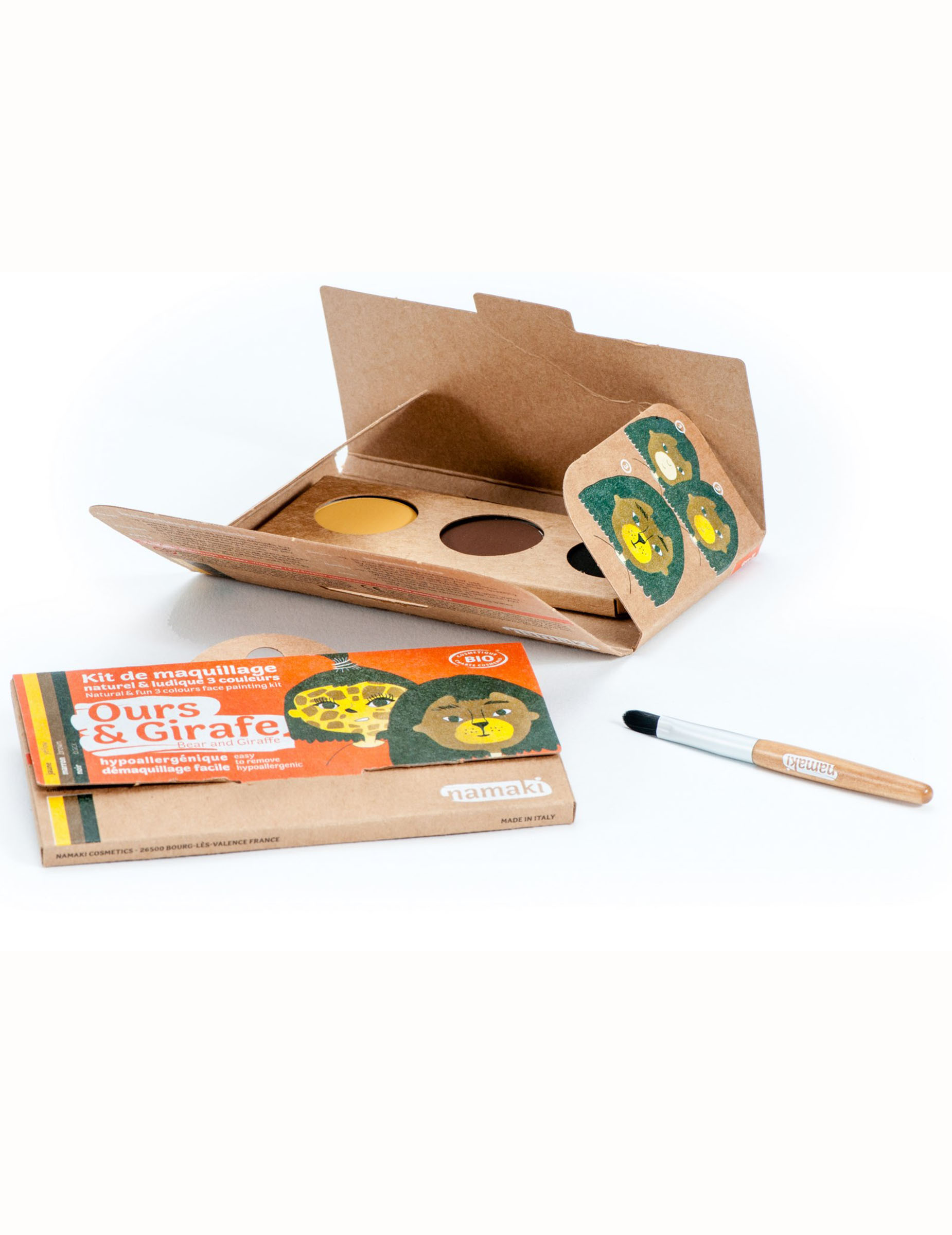 Kit maquillage 3 couleurs ours & girafe BIO Namaki Cosmetics ©